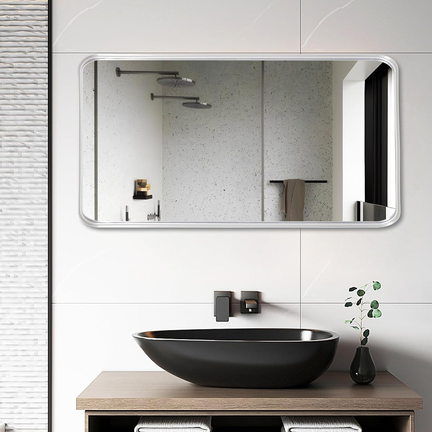 Siver Mirror for Bathroom Framed,Silver Bathroom Mirror 30x50,Wall-Mounted Mirrors,Bathroom Mirrors Pair,Bathroom Vanity Mirror,Espejo para baño