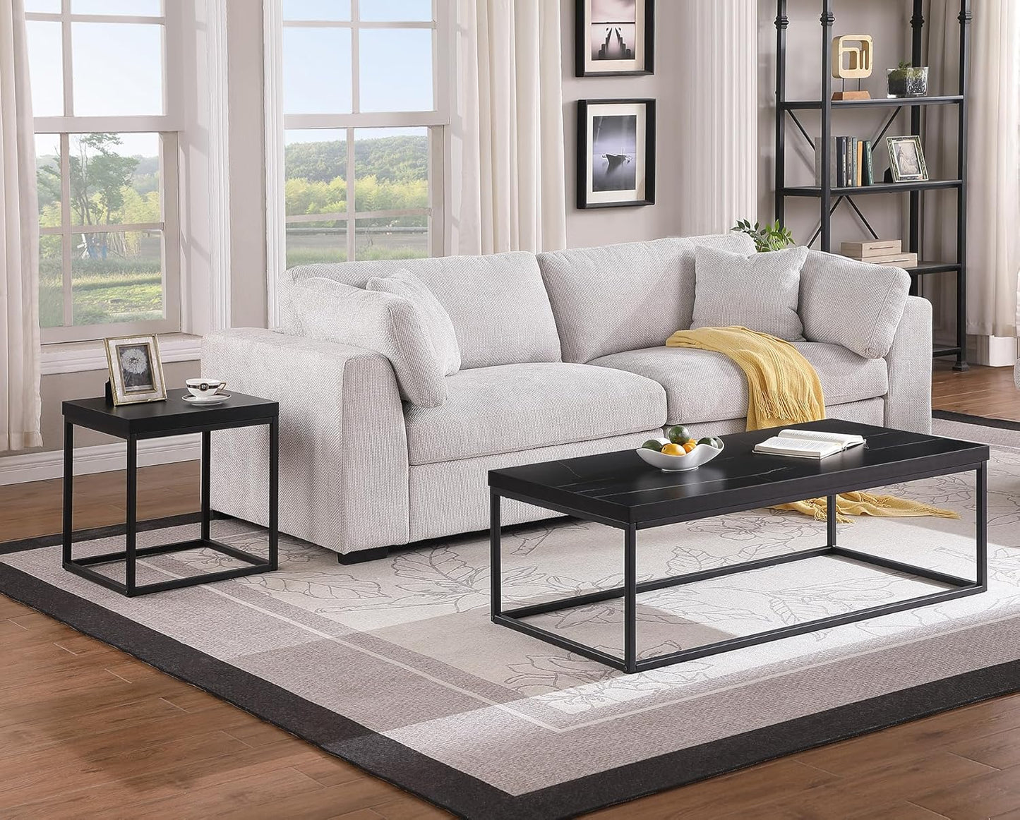 CENSI 47-Inch Black Marble Accent Coffee Table/Center Table for Living Room, Rectangle Modern Industrial Style,Wood and Metal, Max.Loading 220 lbs. (Black Marble)