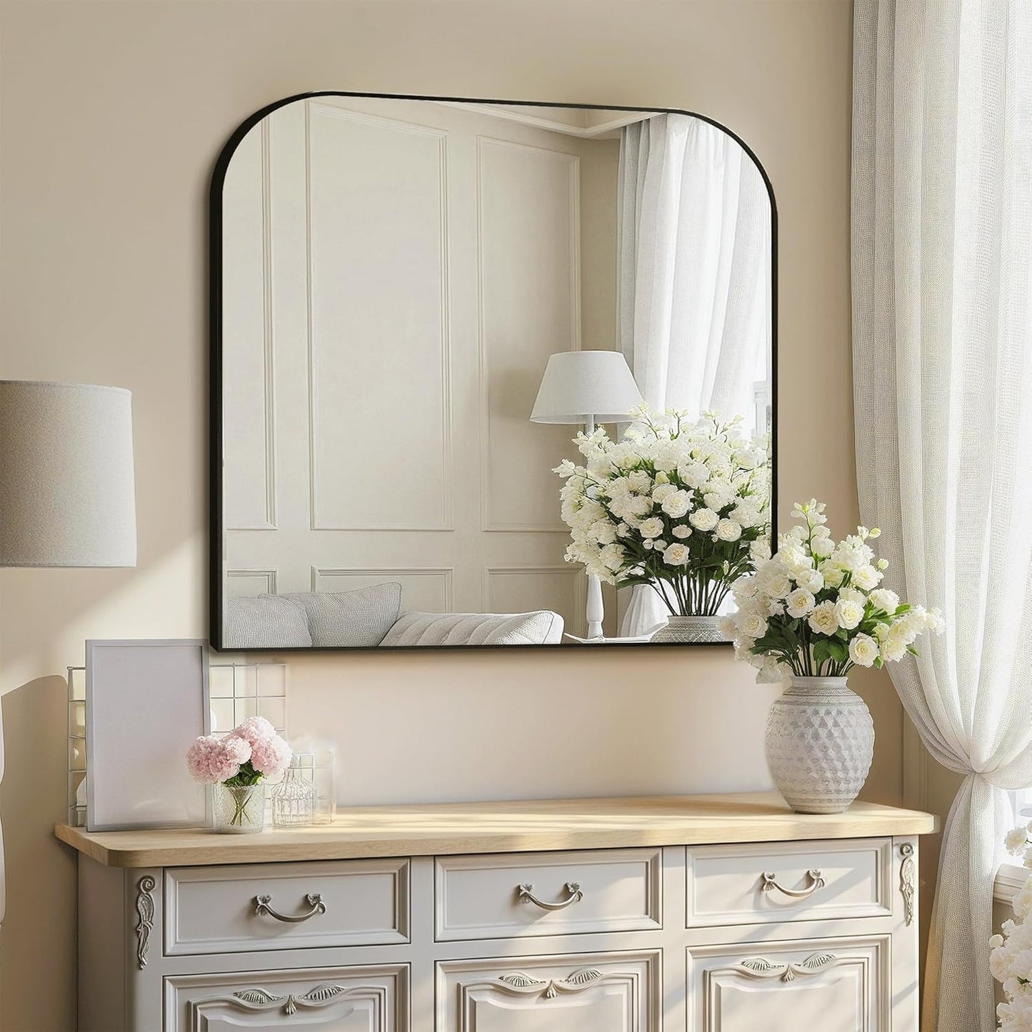 Bathroom Vanity Mirror,30" x 30" Black Metal Framed Wall Mirror for Over Sink, Living Room, Bedroom,Entryway Decor