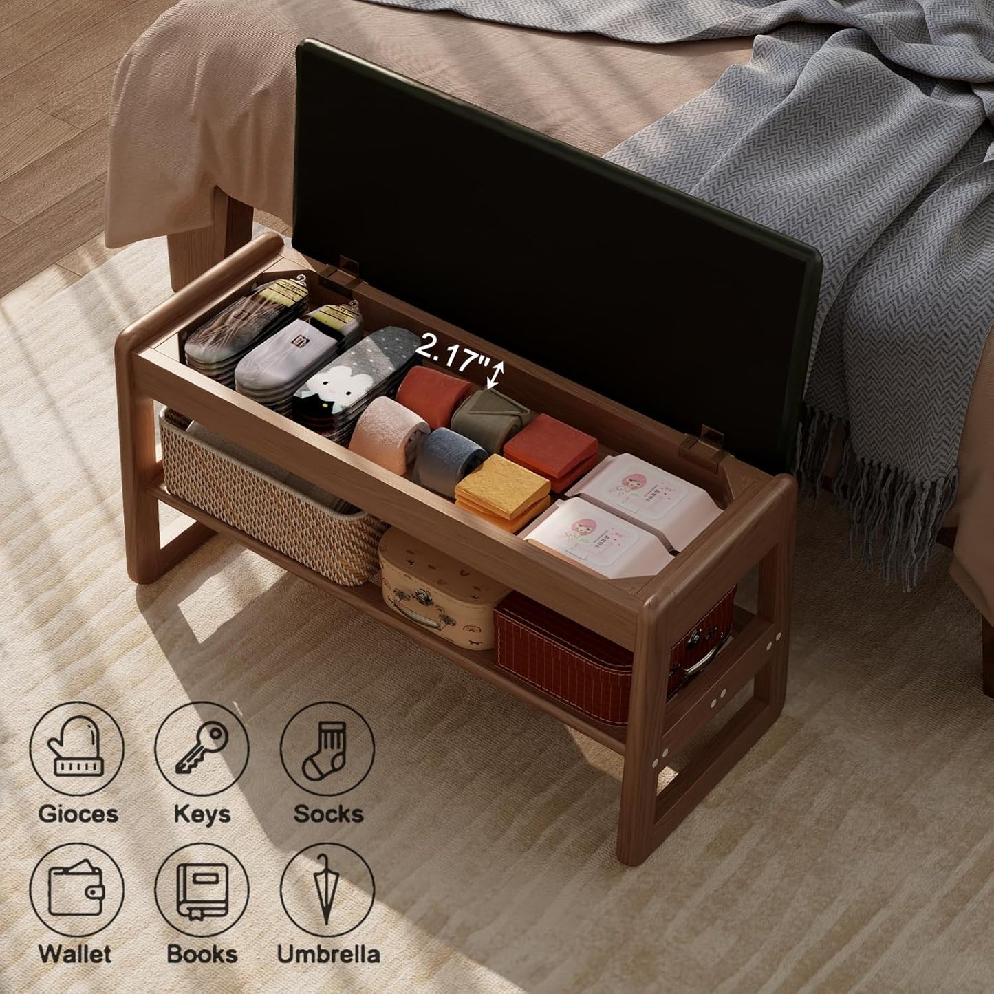 Shoe Rack Bench with Leather Cushion,2 Tiers Shoe Bench with Flip-Top Storage,Wood Shoe Rackh for Entryway,Hallway（Green,31.5"）