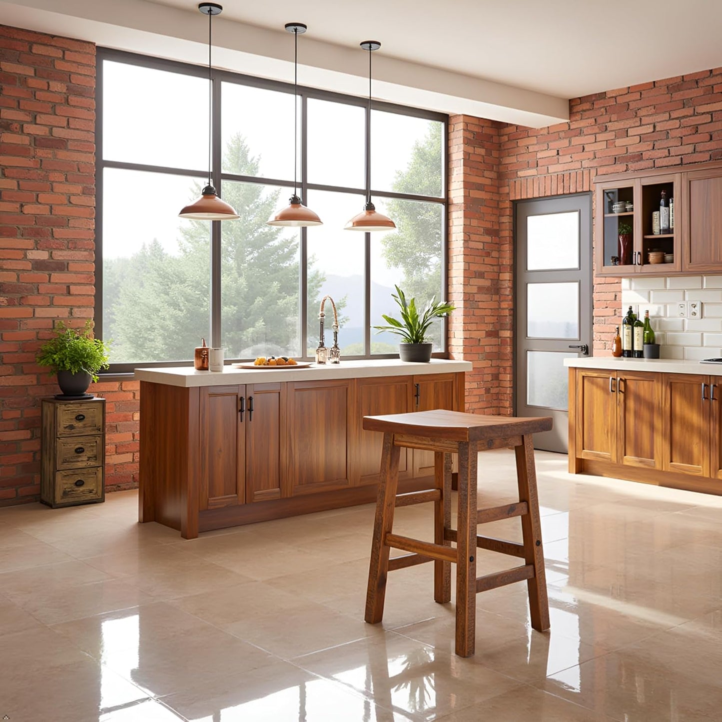 Alaterre Furniture Durango 26-Inch Tall Industrial Wood Counter-Height Stool Bar Stool, Kitchen, Seating, Vintage-Style Saddle Seat, Comfort, Rustic Industrial, Light or Dark Tone Lacquer Finish