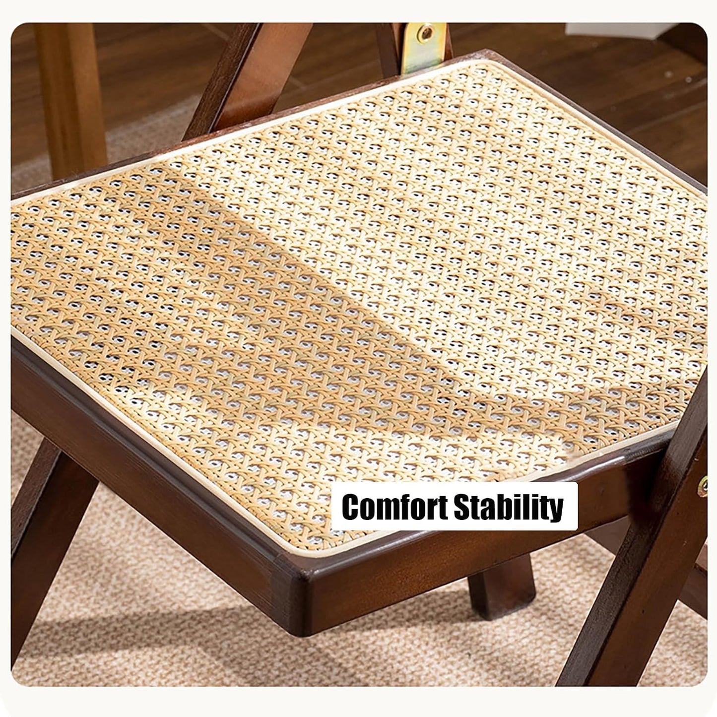 KISKIS Wooden Rattan Folding Chairs Portable Save Space Kitchen Dining Chair for Balcony Living Room, with Mesh Elastic Seat and Curved Back, 400LBS,2 Pack