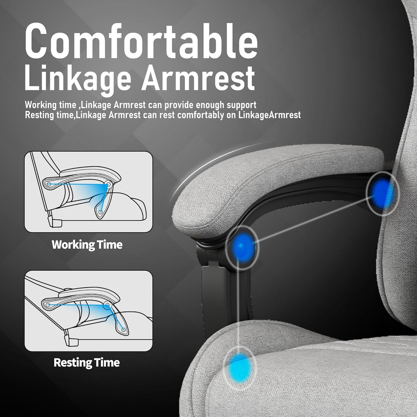 Gaming Chair, Computer Chairs for Adults with Lumbar Support and Massager, Comfortable Gamer Chair with Footrest & Pocket Spring Cushion, Ergonomic Home Office Chair, Grey, Fabric