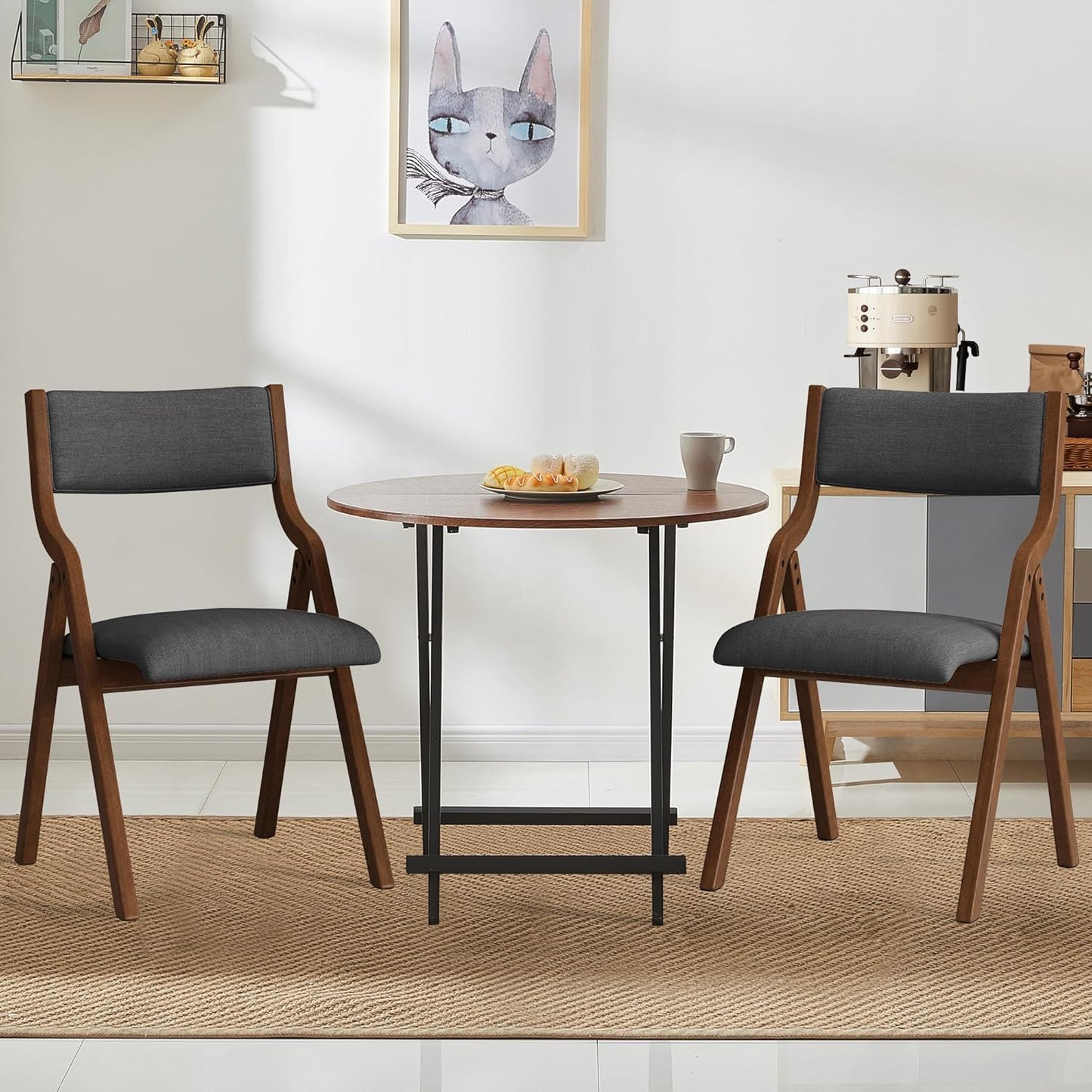 Ball & Cast Upholstered Folding Chairs Set of 2 with Ergonomically Designed Back and Solid Wood Frame, for Dining Room and Office,Indoor and Outdoor Events,Space Saving,Dark Grey+Walnut