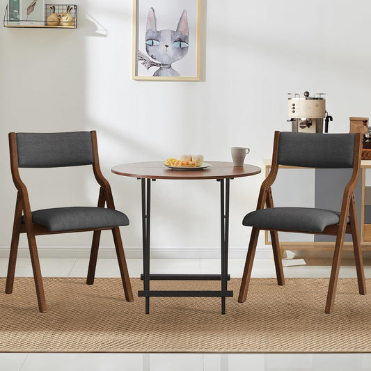 Ball & Cast Upholstered Folding Chairs Set of 2 with Ergonomically Designed Back and Solid Wood Frame, for Dining Room and Office,Indoor and Outdoor Events,Space Saving,Dark Grey+Walnut