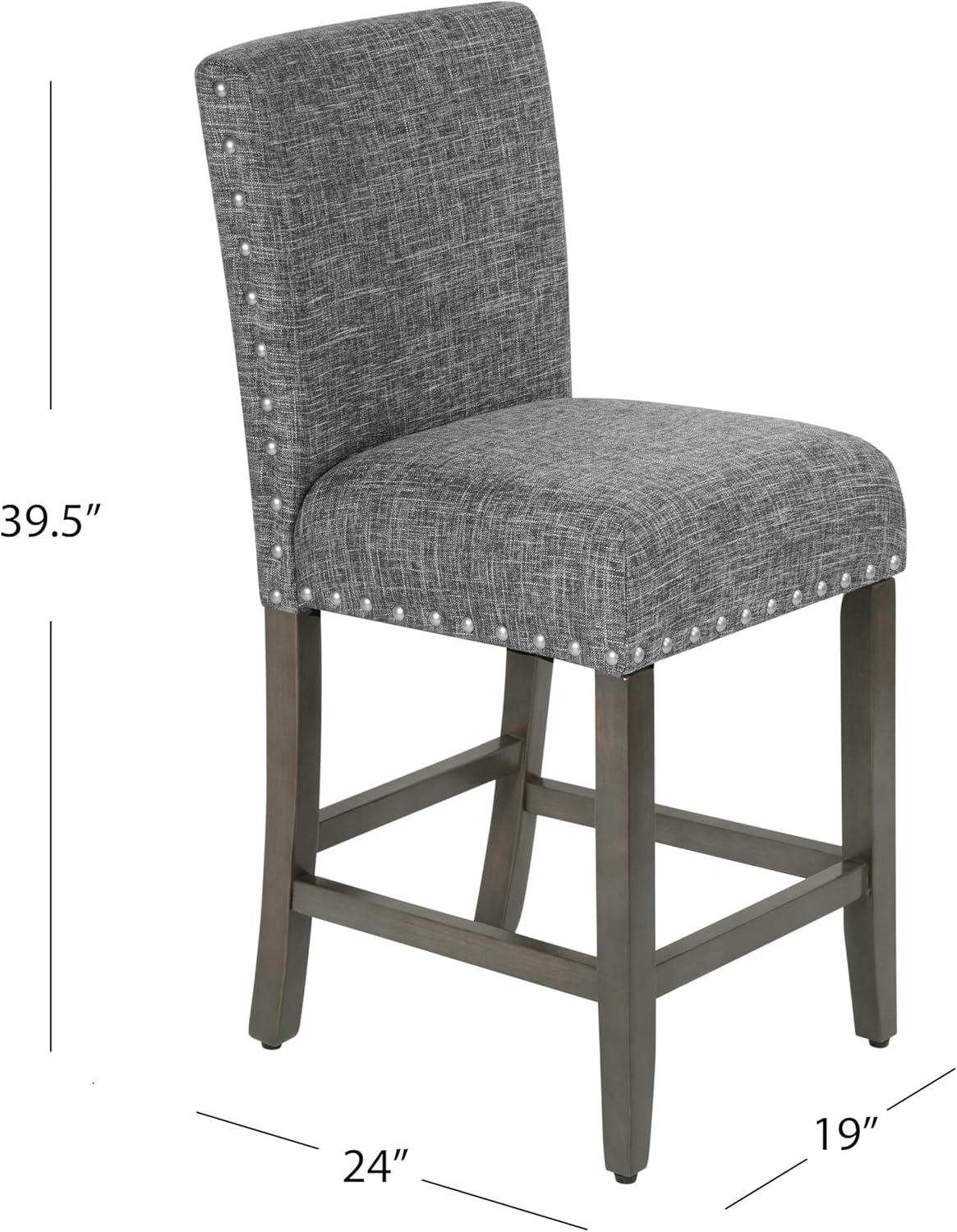 Homepop Home Decor | Nailhead Trim Counter Height Bar Stools | 24 Inch Bar Stools | Decorative Home Furniture (Slate Gray)