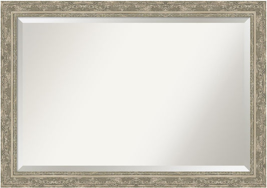 Amanti Art Bathroom Mirror for Over Sink, 29x41 Filigree Silver Rectangle Vanity Mirror, Large Traditional Frame, Hangs Horizonally and Vertically, Bathroom Wall Decor, Beveled Edge