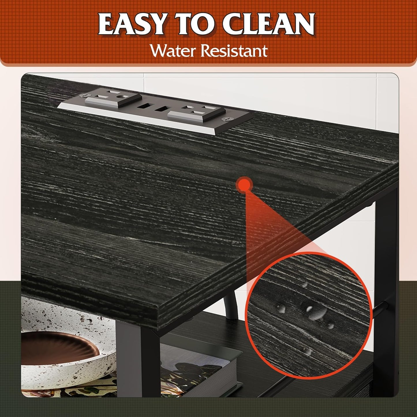 WLIVE Nightstand with Charging Station, Side Table with 2 Fabric Drawers, End Tables for Bedroom, Small Dresser, USB Ports and Outlets, Charcoal Black