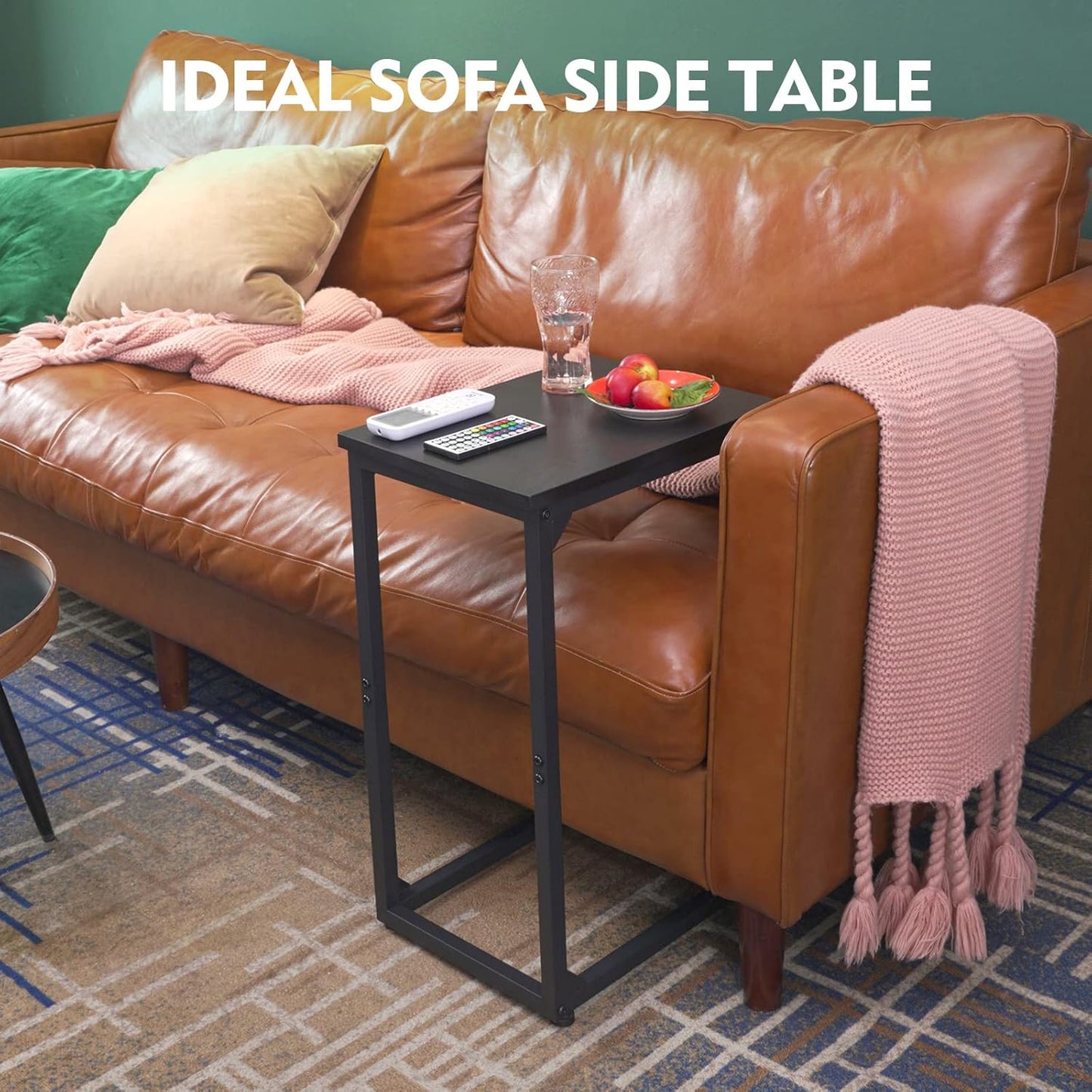 AMHANCIBLE C Shaped End Table, Couch Tables That Slide Under, TV Tray Snack Table for Sofa, Small Side Table for Couch, Small Space, Living Room, Black HET02CBK-1