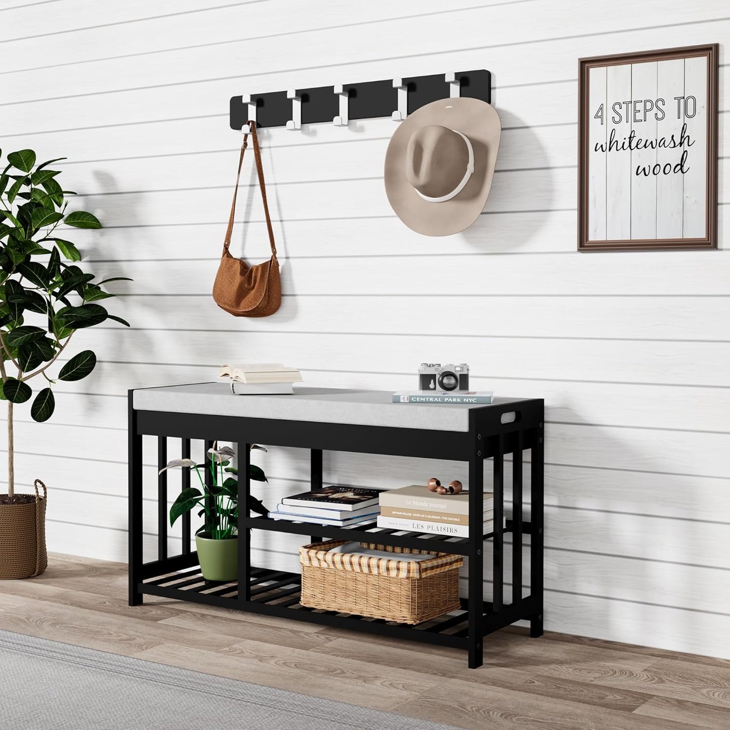 3-Tier Bamboo Shoe Rack Bench, Shoe Storage Organizer Bench, Entryway Benchs, Shoes Rack for Front Door Entrance, Entryway Bathroom Bedroom