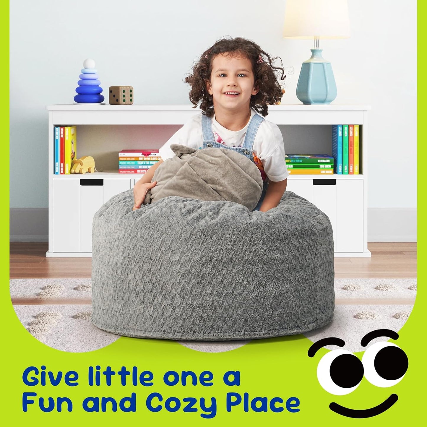 Hobestluk Bean Bag Chairs 2.5FT Bean Bag Chair with Memory Foam Filled & Chevron Plush Fur Cover Small Bean Bag Chairs for Playroom, Living Room, Bedroom (Grey)