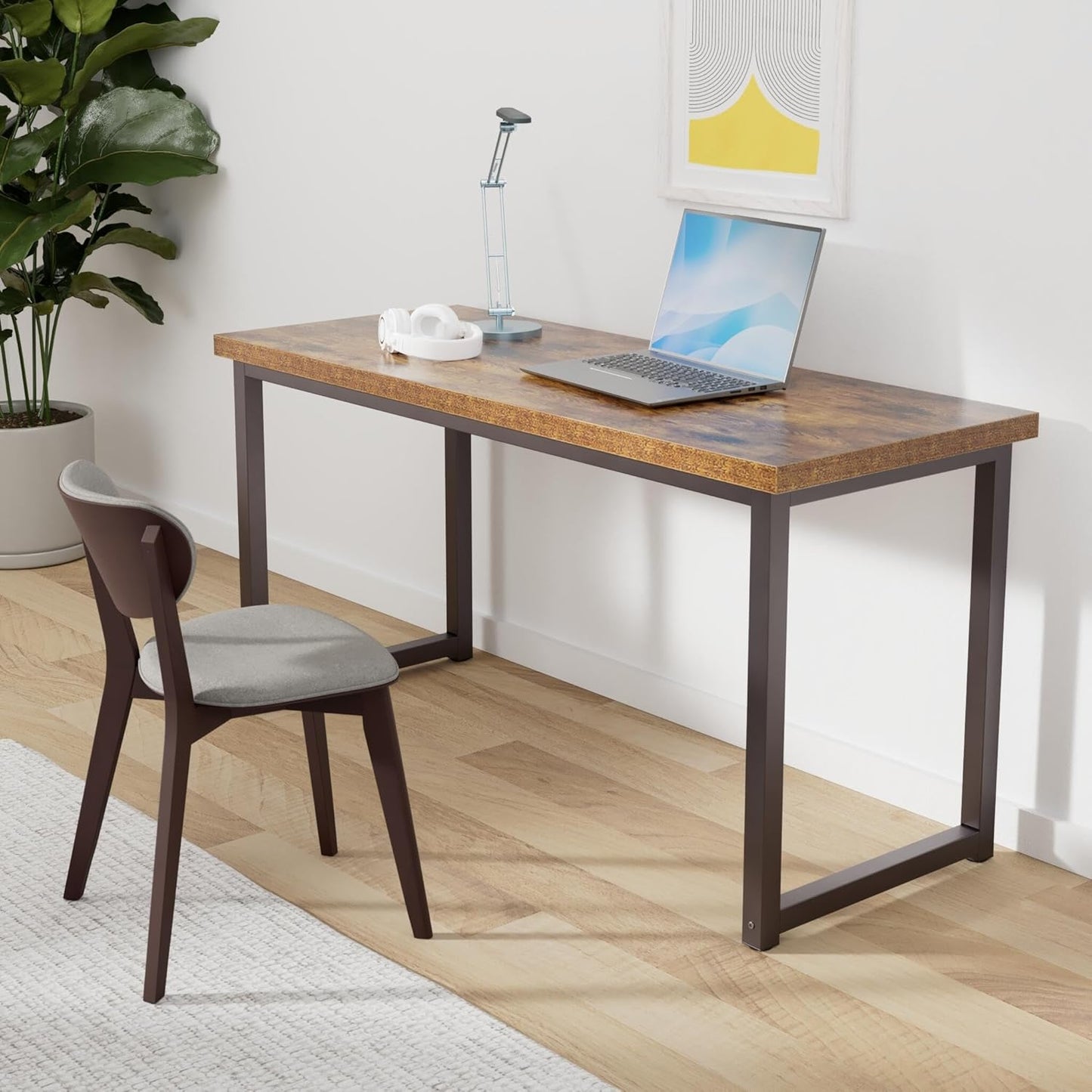 TOPSKY 59" Big Large Computer Office Desk 1.88" Thickness Desktop (Rustic Brown)