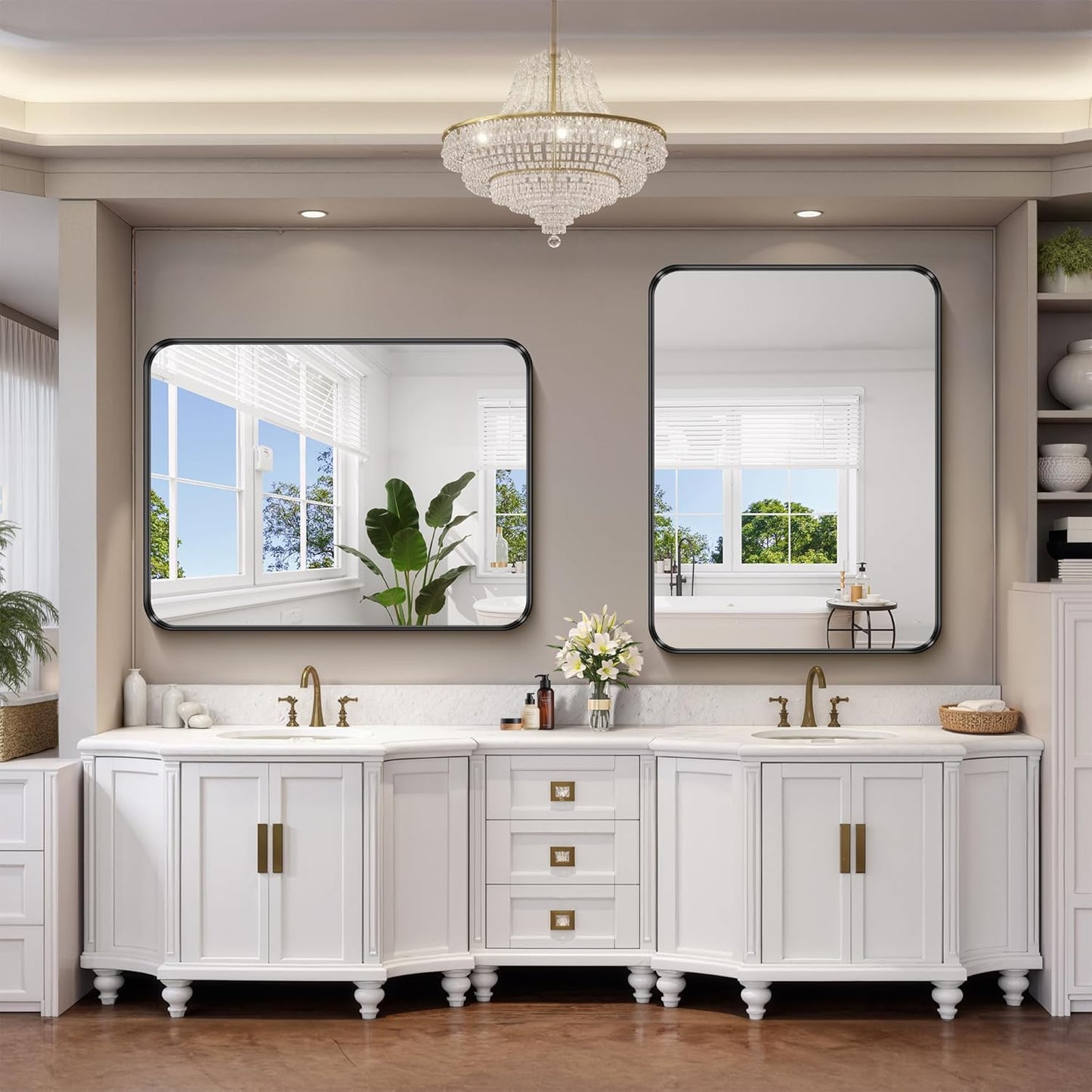 FORBATH 48x36 Inch Bathroom Mirror, Brushed Black Deep Frame Wall Mirror with Rounded Corners, Anti-Rust Tempered Glass for Modern Farmhouse Vanity (Horizontal/Vertical)