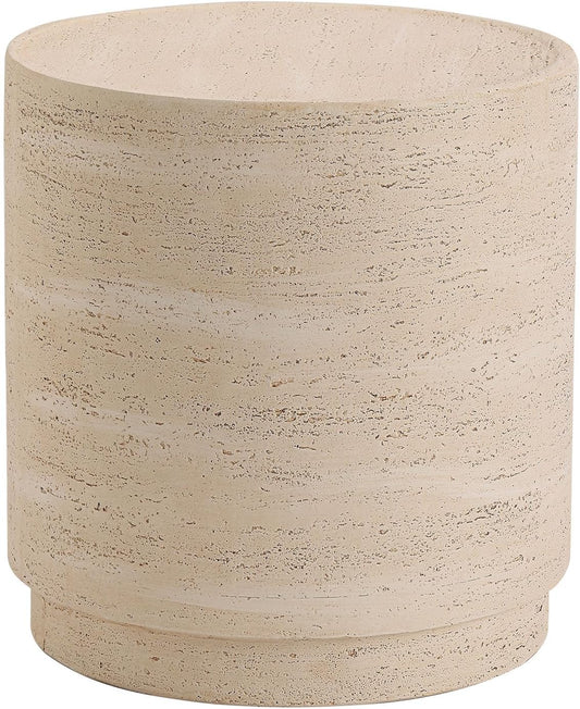 COSIEST 14.4" Outdoor Side Table, Round Concrete End Table for Patio Small Outdoor Coffe Tables, Garden Stool Accent Table for Livingroom, Porch, Deck, Balcony & Beach，Sandy Yellow