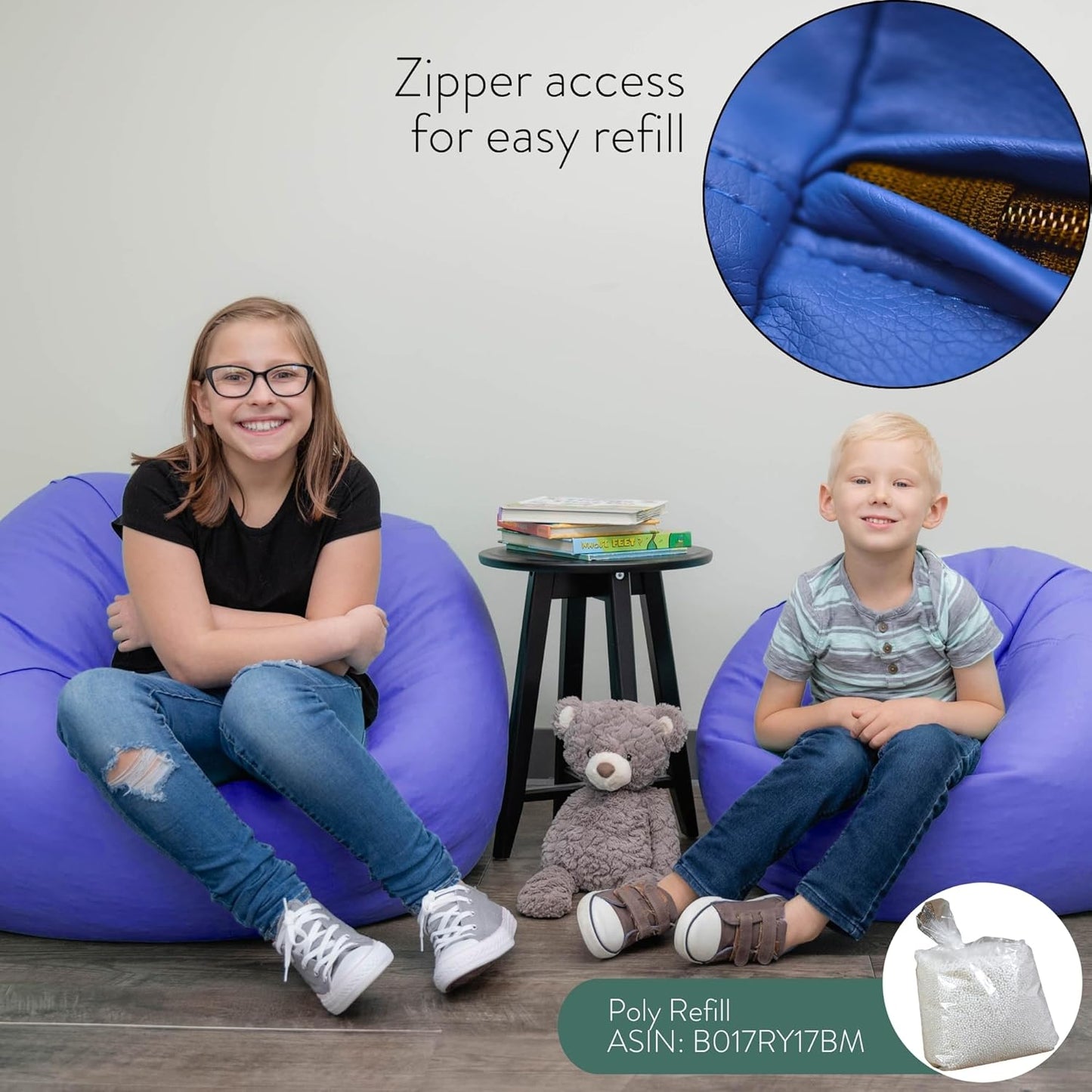 Children's Factory 35" Round Bean Bag, Bean Bag Chair with Water-Resistant Cover for Kids, Flexible Seating for Classroom Elementary, Easy to Clean, Purple