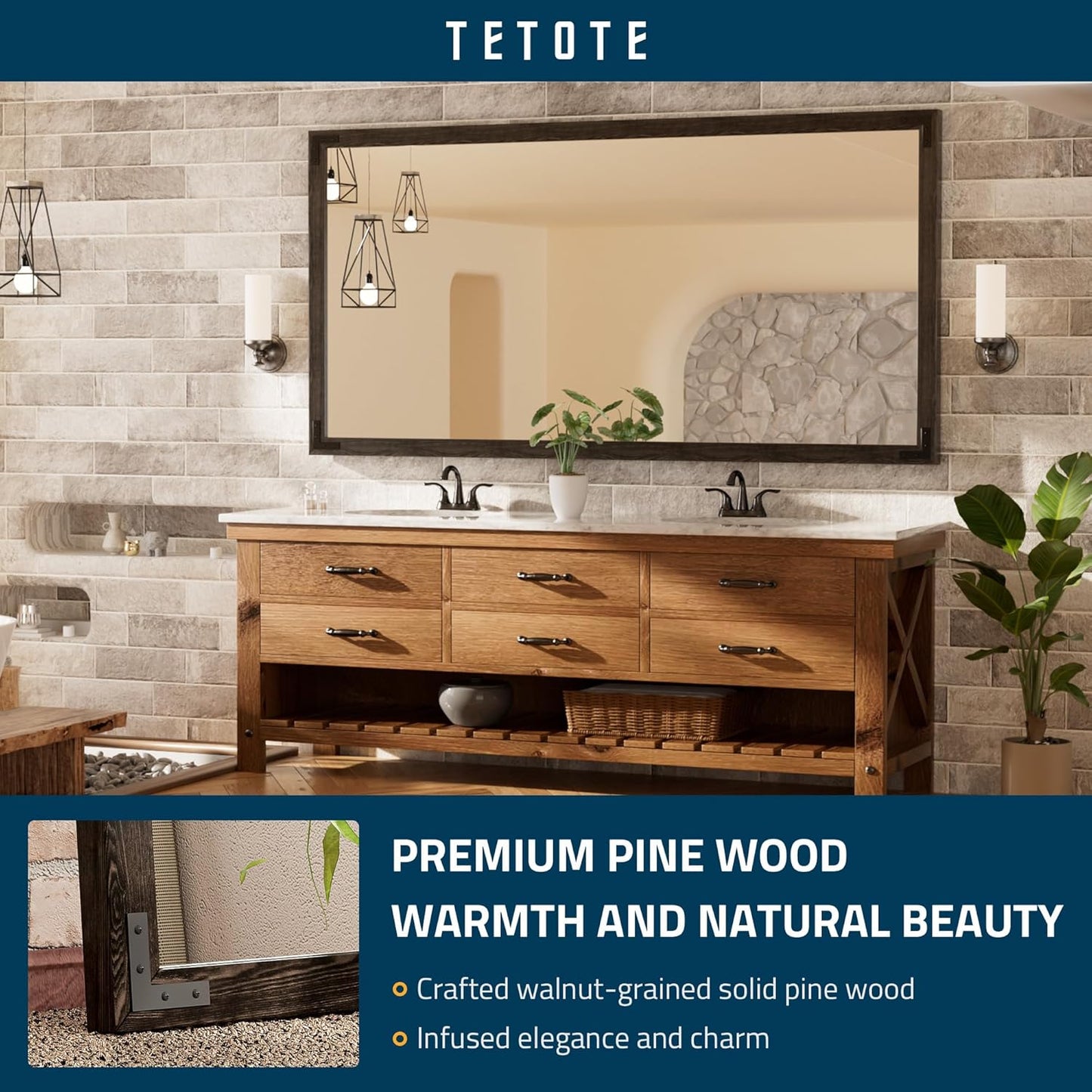 TETOTE 72 x 36 Black Wood Mirror for Bathroom Wall/Bedroom/Living Room/Entryway Farmhouse Rustic Bathroom Vanity Mirror Waterproof (Horizontal/Vertical Mounted)