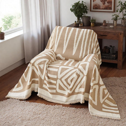 STACYPIK Durable Khaki Couch Covers for Dog Boho L Shape Armchair Slipcovers Tassels Couch Protector for 1 Cushion Couch Reversible Geometric Sofa Cover Anti Slip Multi-Use Couch Cover Blanket-71X71IN