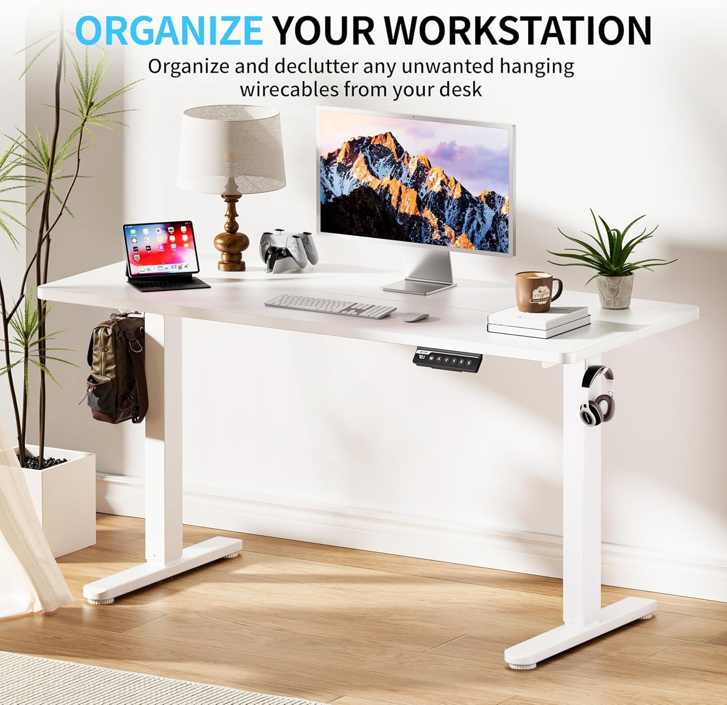 BIZUM Electric Standing Desk, 55x24 inches Height Adjustable Desk, Sit to Stand Desks Memory Gaming Computer Workstation for Home Office, White