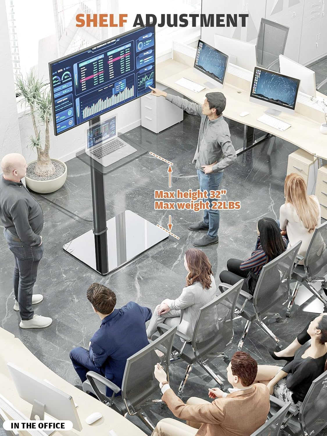 Universal Floor TV Stand with Mount for 19 to 43 inch Flat Screen TV, 100 Degree Swivel,Adjustable Height and Tilt Function, 2 Shelves Space Saving Standing TV Mount for Bedroom Living Room Corner