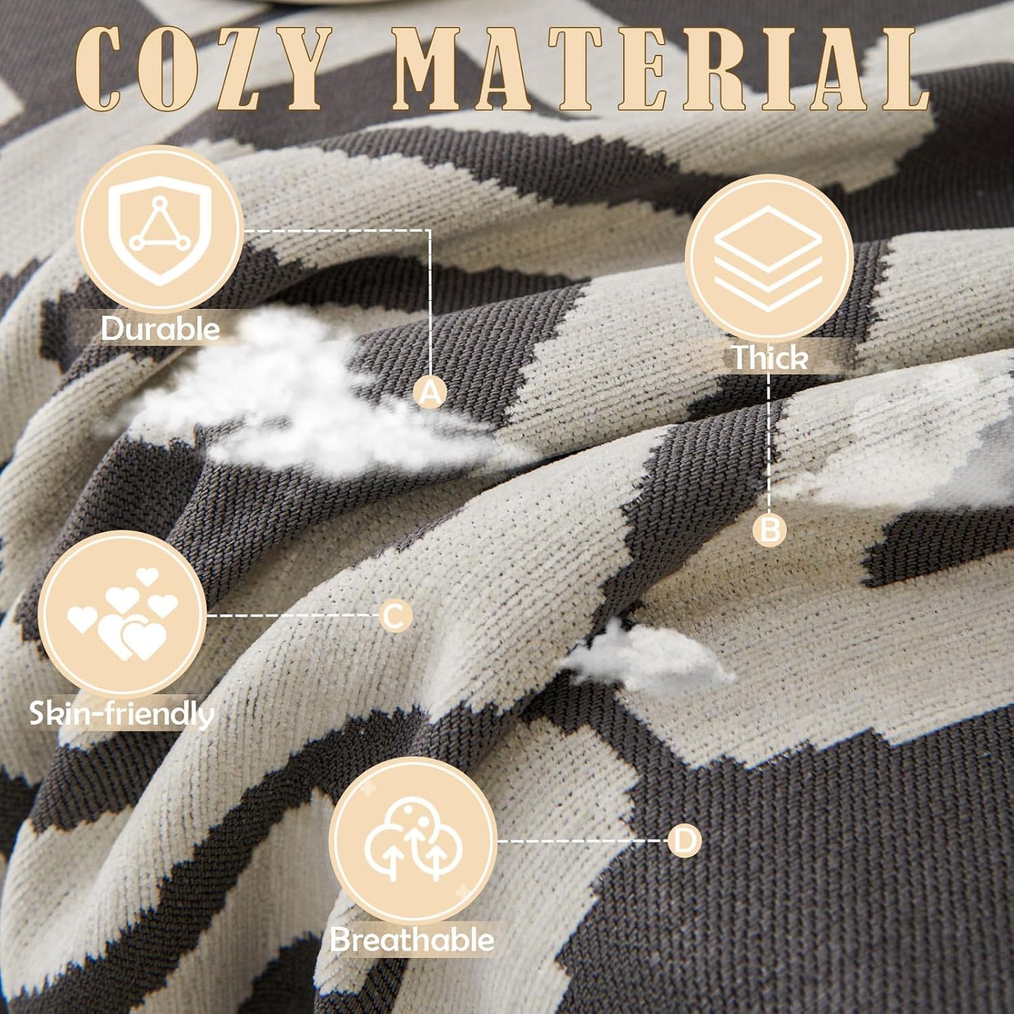 HANDONTIME Reversible Sofa Cover Boho Geometric Couch Cover for Dogs Dark Grey Couches Covers Washable Chenille Couch Covers for 3 Cushion Couch Pet Friendly Furniture Protector for Pets, 71" X71"