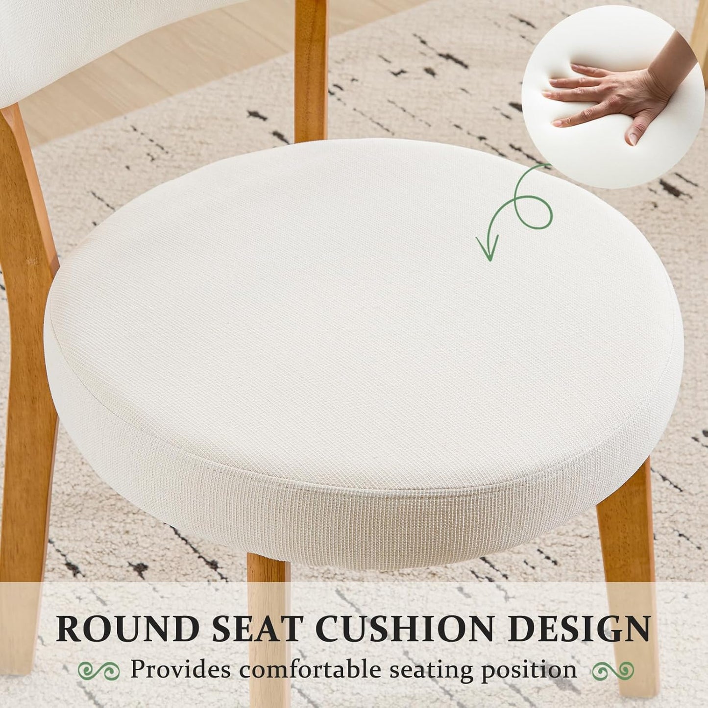 Furniliving Oak Wooden Dining Chairs Set of 4, Mid-Century Modern Linen Upholstered Kitchen Chair with Solid Wood, Farmhouse Dining Room Chairs, Beige