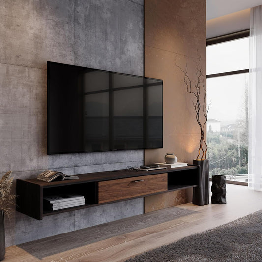 94'' Floating TV Stand,Wall Mounted TV Console,Floating TV Cabinet,Under TV Shelf for Bedroom Living Room(Walnut)