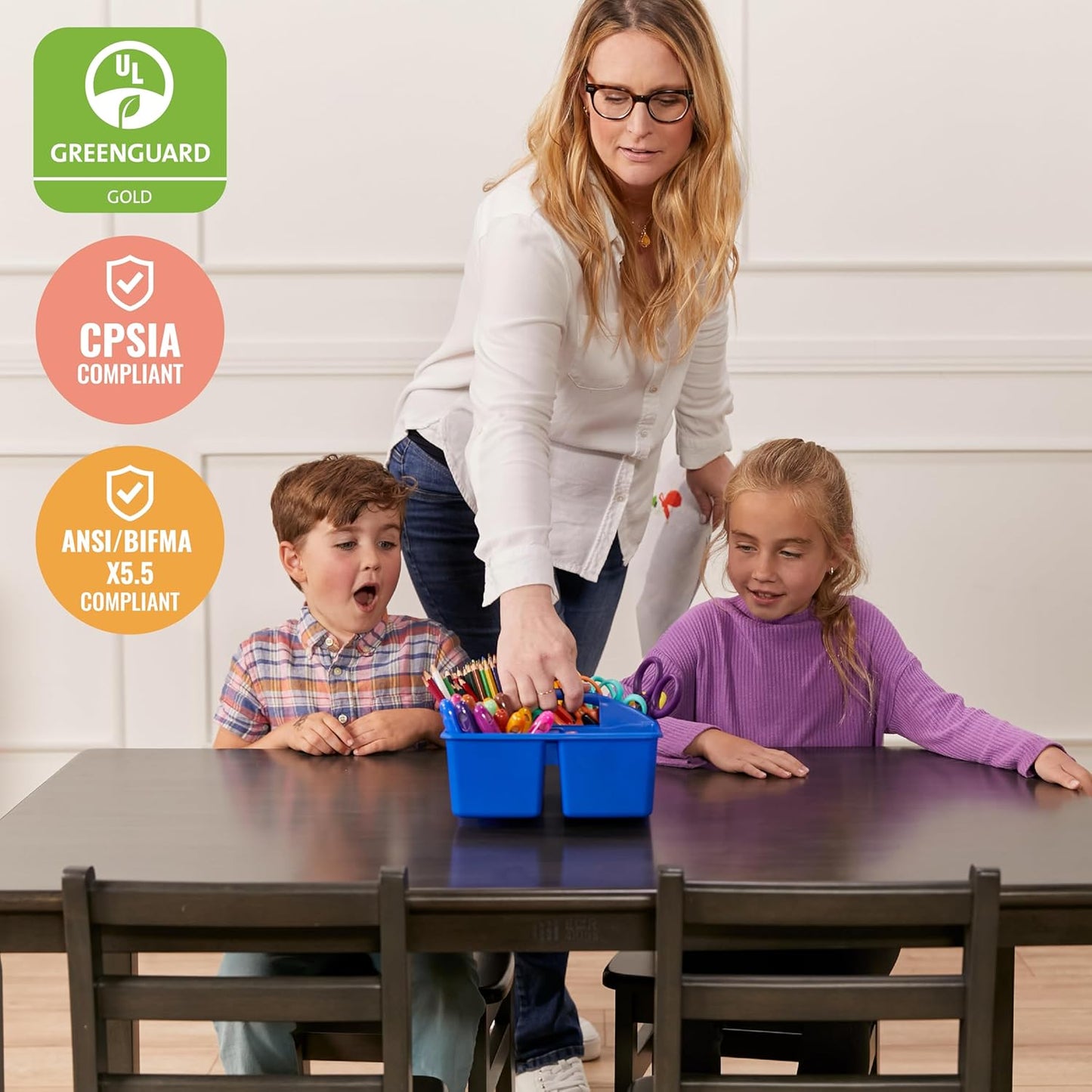 ECR4Kids 30in x 48in Rectangular Hardwood Table with 22in Legs, Kids Furniture, Grey Wash