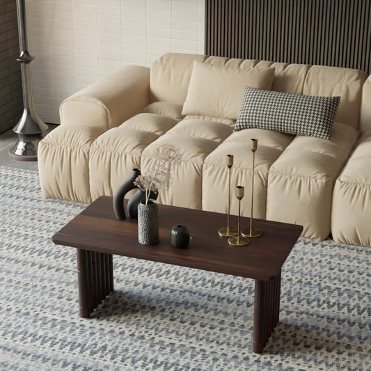 Bambos Coffee Table - Solid Mango Wood Center Table – Handcrafted Living Room Furniture for Apartment, Patio, Home Decor - Compact Sofa Table, Easy Assembly, Modern Accent Piece with Walnut Finish