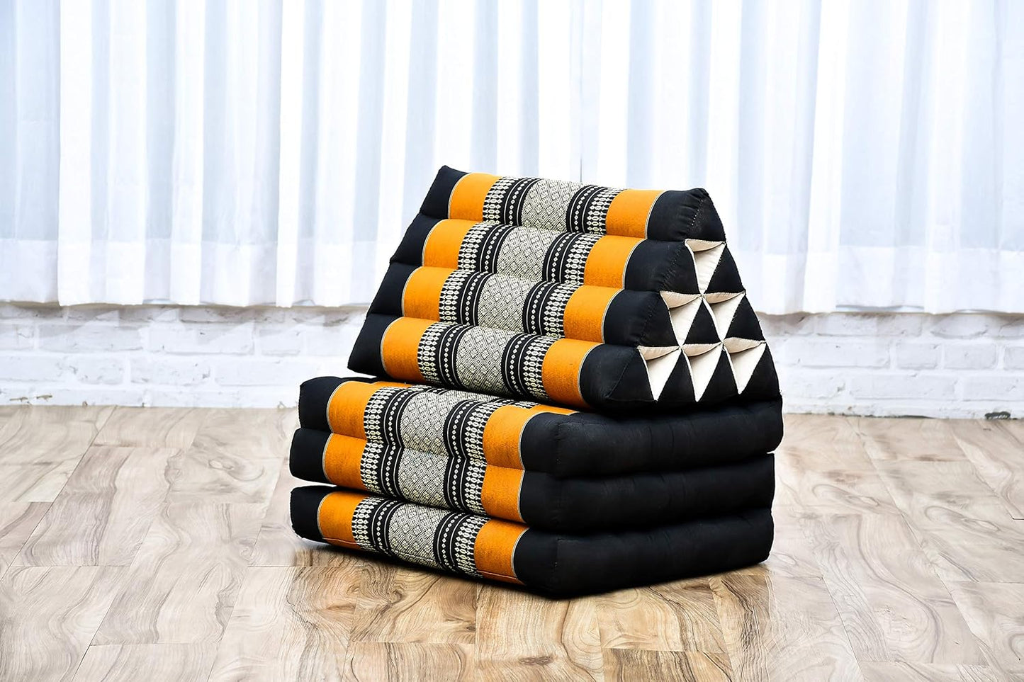 Leewadee 3-Fold Mat with Triangle Cushion – Comfortable TV Pillow, Foldable Mattress with Cushion Made of Eco-Friendly Kapok, 67 x 21 inches, Black Orange