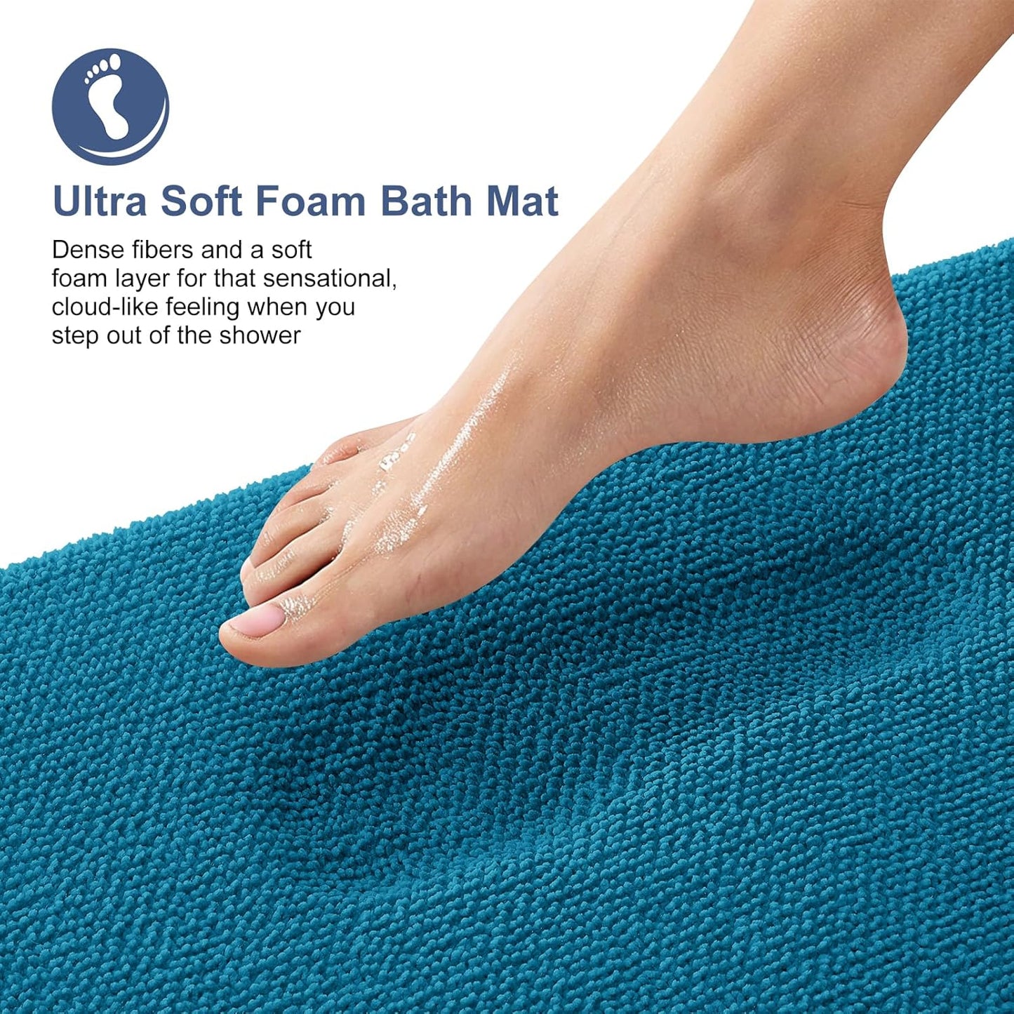 OLANLY Thick Memory Foam Bath Mat Rug 24x16, Extra Soft Absorbent Bathroom Rug, Quick Dry Bath Mat, Non-Slip, Machine Washable Carpet for Bathroom, Tub and Shower, Home Decor Accessories, Peacock Blue