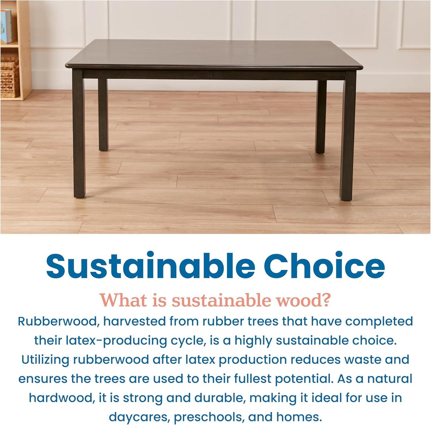 ECR4Kids 30in x 48in Rectangular Hardwood Table with 22in Legs, Kids Furniture, Grey Wash