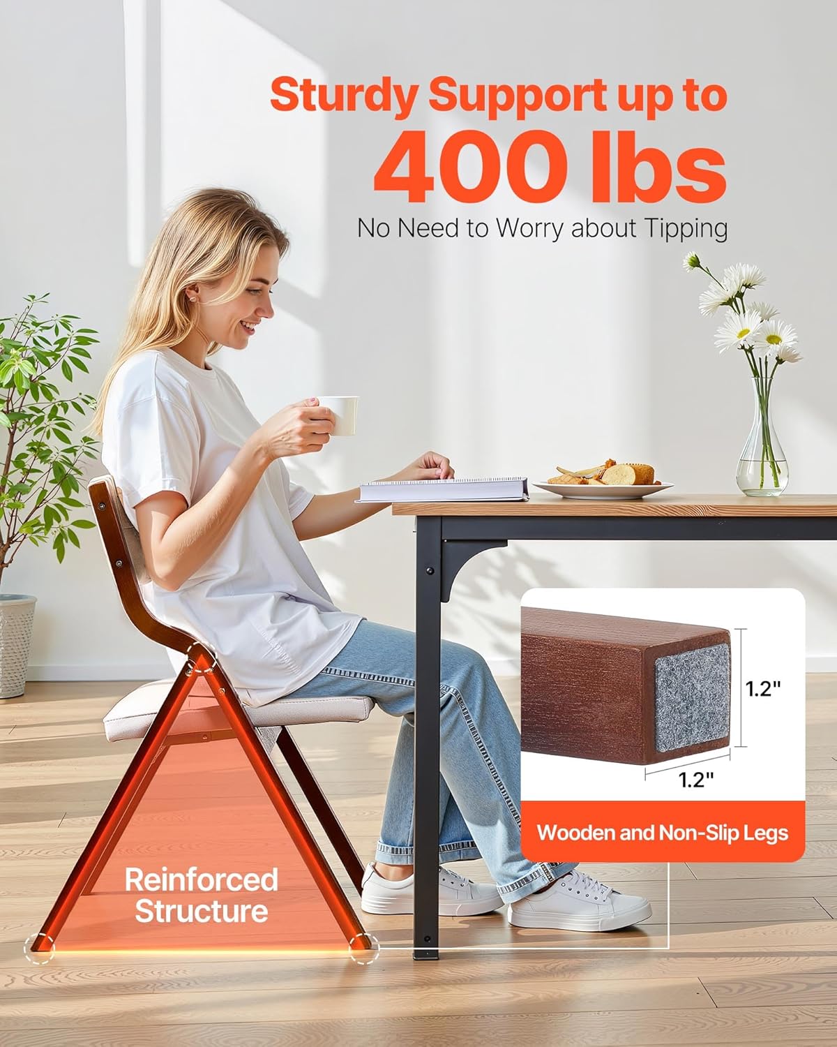 VEVOR Wooden Folding Chairs with Cushion, Set of 4, Portable Foldable Cushion Chair with Wooden Frame, Modern Padded Dining Chair for Kitchen, Office, Wedding, Party, Dining Room, Easy Assembly, White