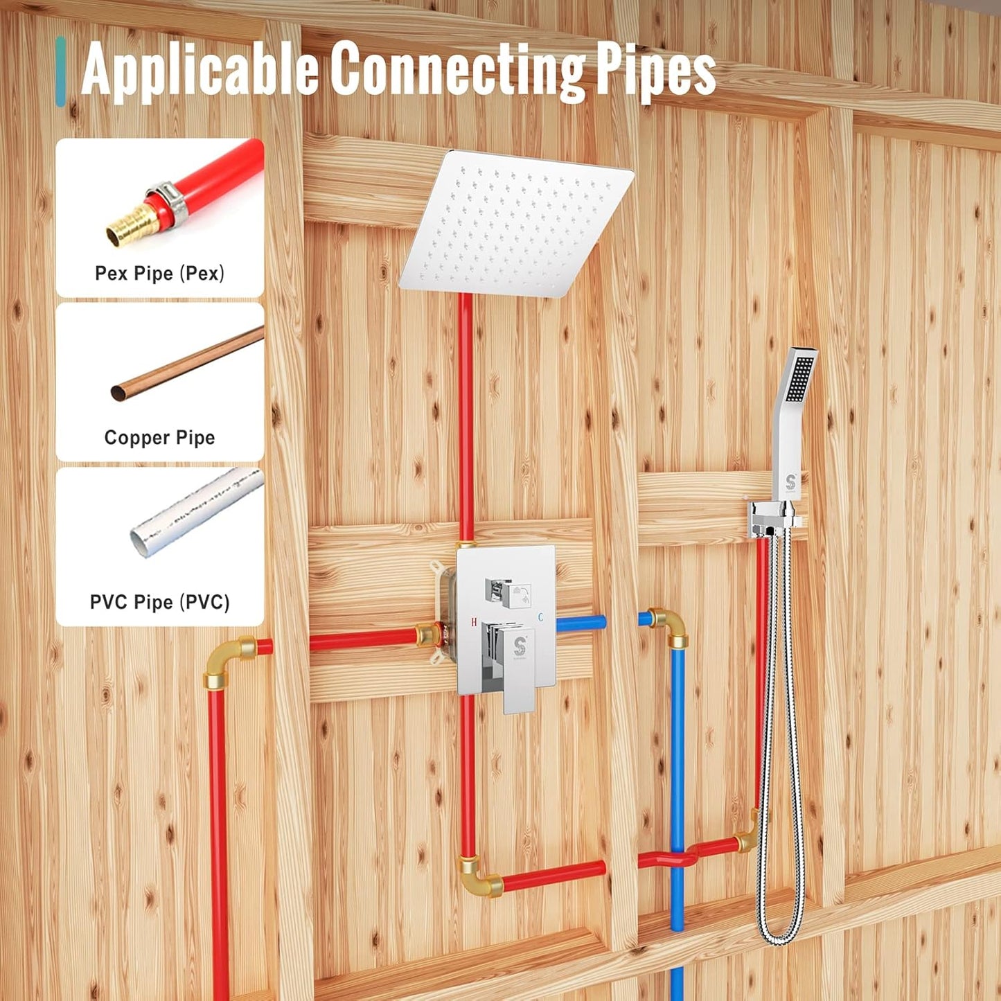 SR SUN RISE Shower System - Shower Faucet Set with 8 Inch Rain Shower Head and Handheld Shower - High Pressure Rain Shower System - All Metal Shower Faucet Trim Repair Kits - Polished Chrome