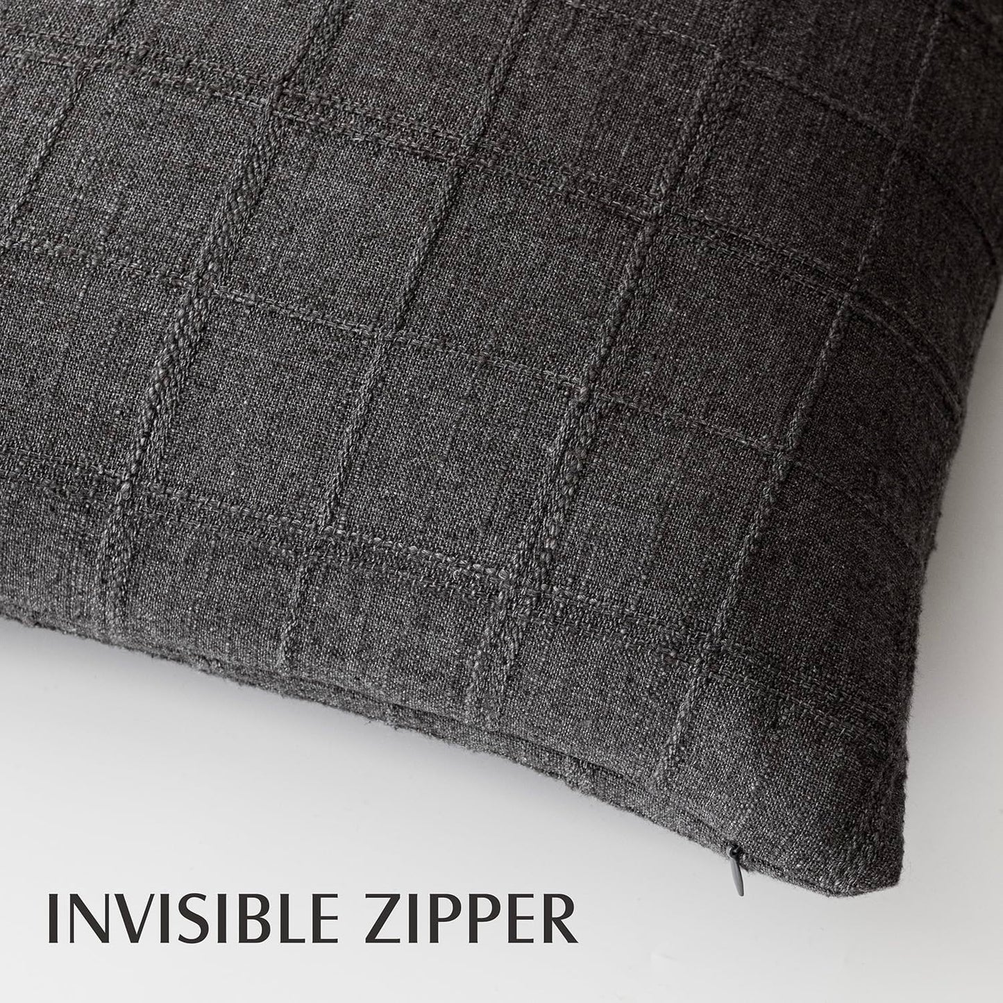 Foindtower Set of 2 Decorative Linen Check Throw Pillow Covers Neutral Farmhouse Vintage Cushion Covers Modern Boho Home Decor for Sofa Chair Couch Bedroom Living Room Outdoor,24×24 Inch,Charcoal