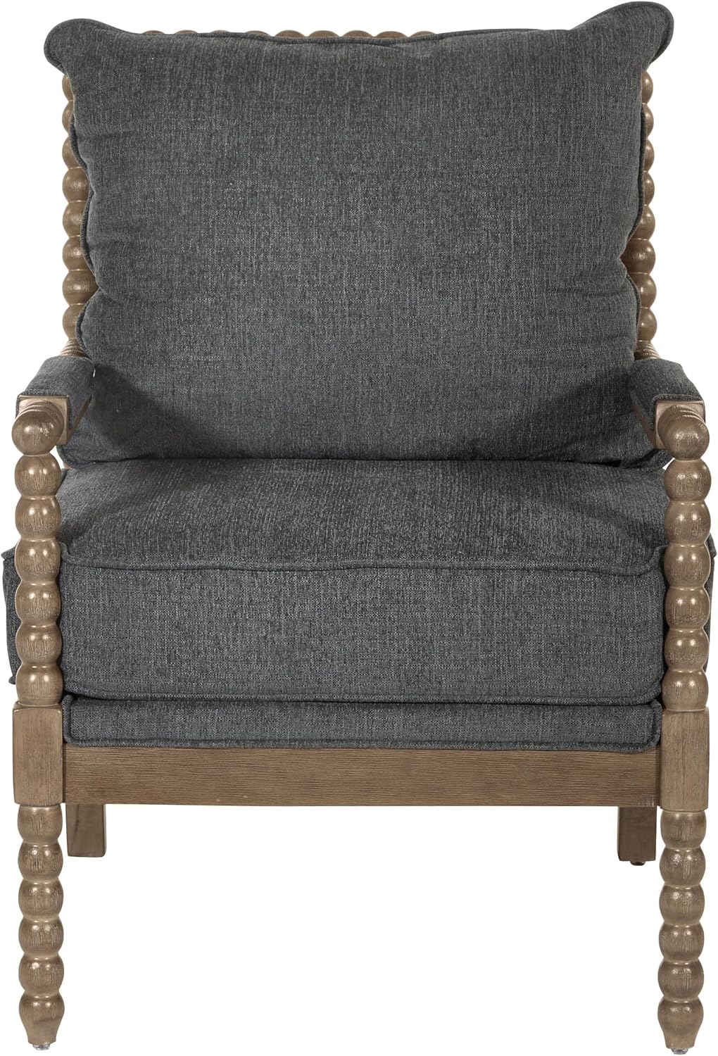 OSP Home Furnishings Fletcher Spindle Accent Chair with Rustic Brown Finish, Charcoal Upholstery