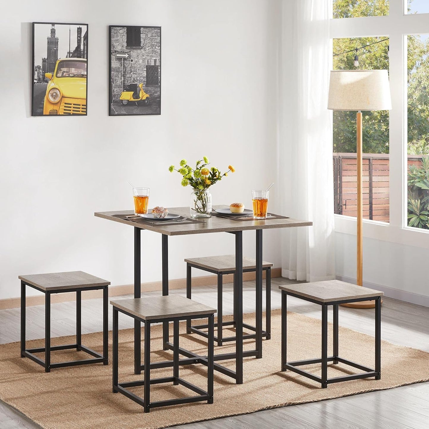 Yaheetech Dining Table Set for 4 Industrial Kitchen Table with 4 Chairs, Space-Saving Design for Apartment, Small Space, Breakfast Nook, Gray