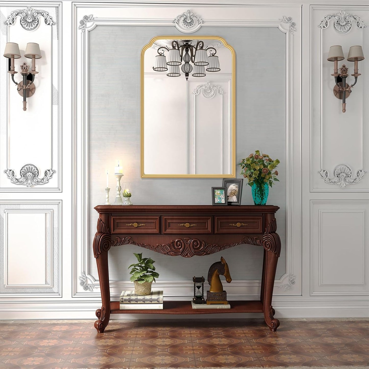 20X30 Inch Gold Bathroom Mirror for Wall, Modern Rounded Corner Rectangle Mirror with Non-Rusting Iron Metal Framed Bathroom Vanity Mirror for Over Sink Wall Decor(Tempered Glass)