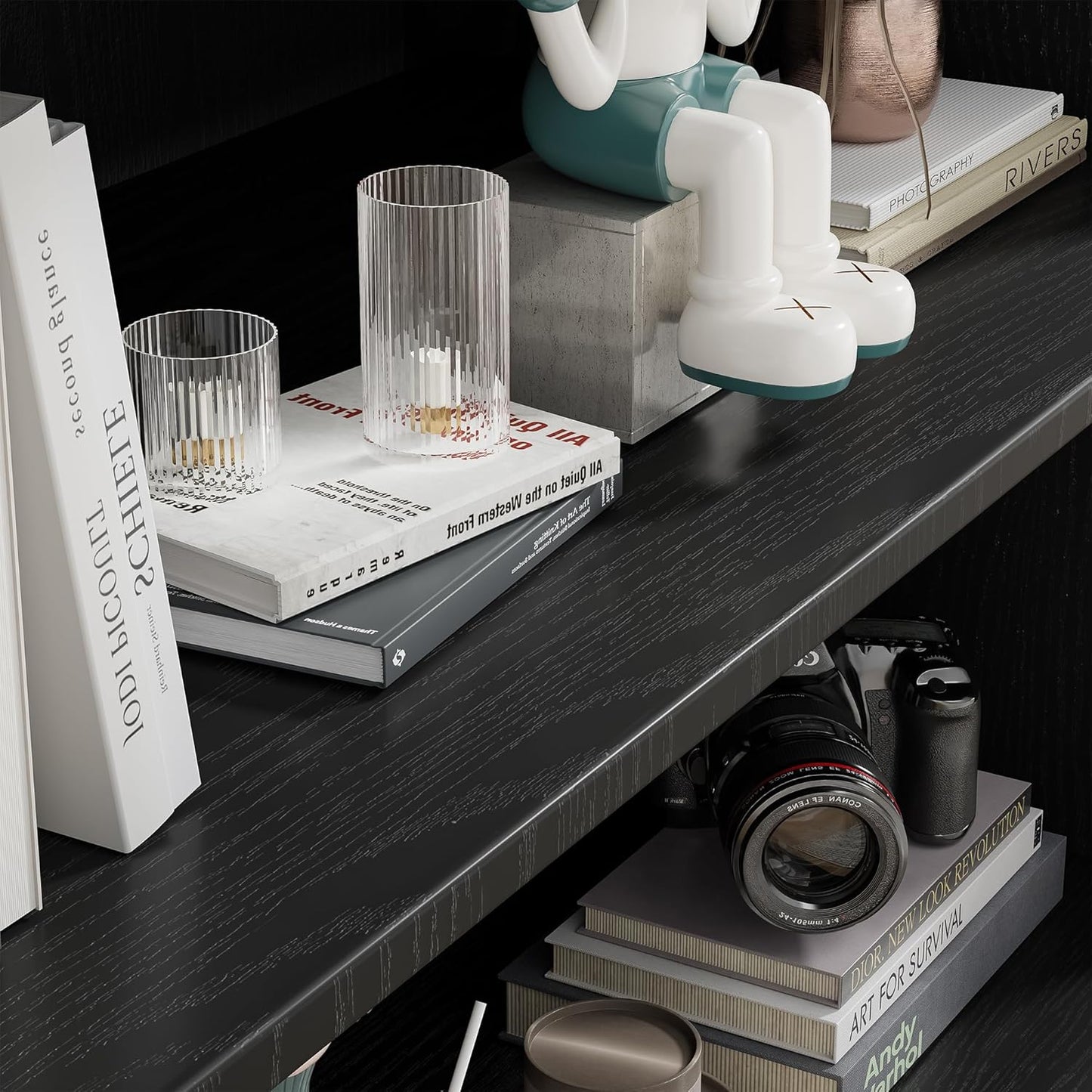 82" Wooden Book Shelf, 5 Shelf Bookcase, Modern Bookshelf with Adjustable Shelf for Home Office, Study Room, Black