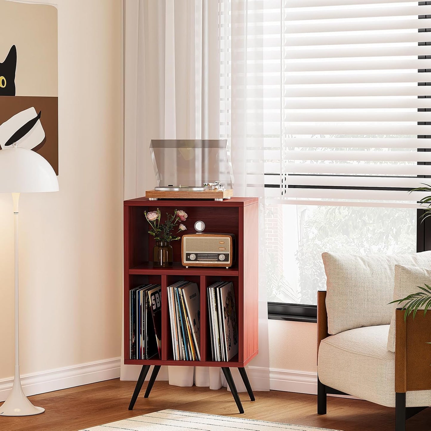 Record Player Stand,Vinyl Record Storage Cabinet with Storage Holds Up to 200 Albums,Vinyl Holder Shelf for Bedroom Living Room Playroom,Walnut