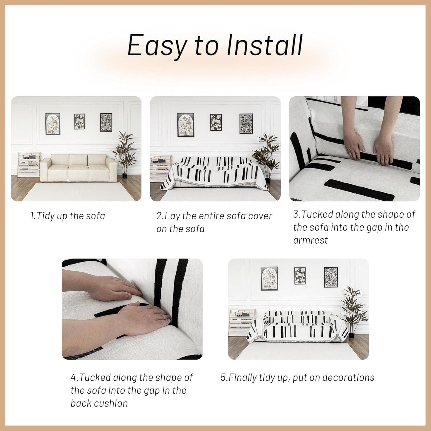 MYSKY HOME Sofa Covers for Sectional Sofa, Couch Cover for Dogs, Couch Covers with Tassel Loveseat Covers Futon Cover L Shaped Cover Washable Chenille Couch Protector, 71" x 118", Black Piano Key