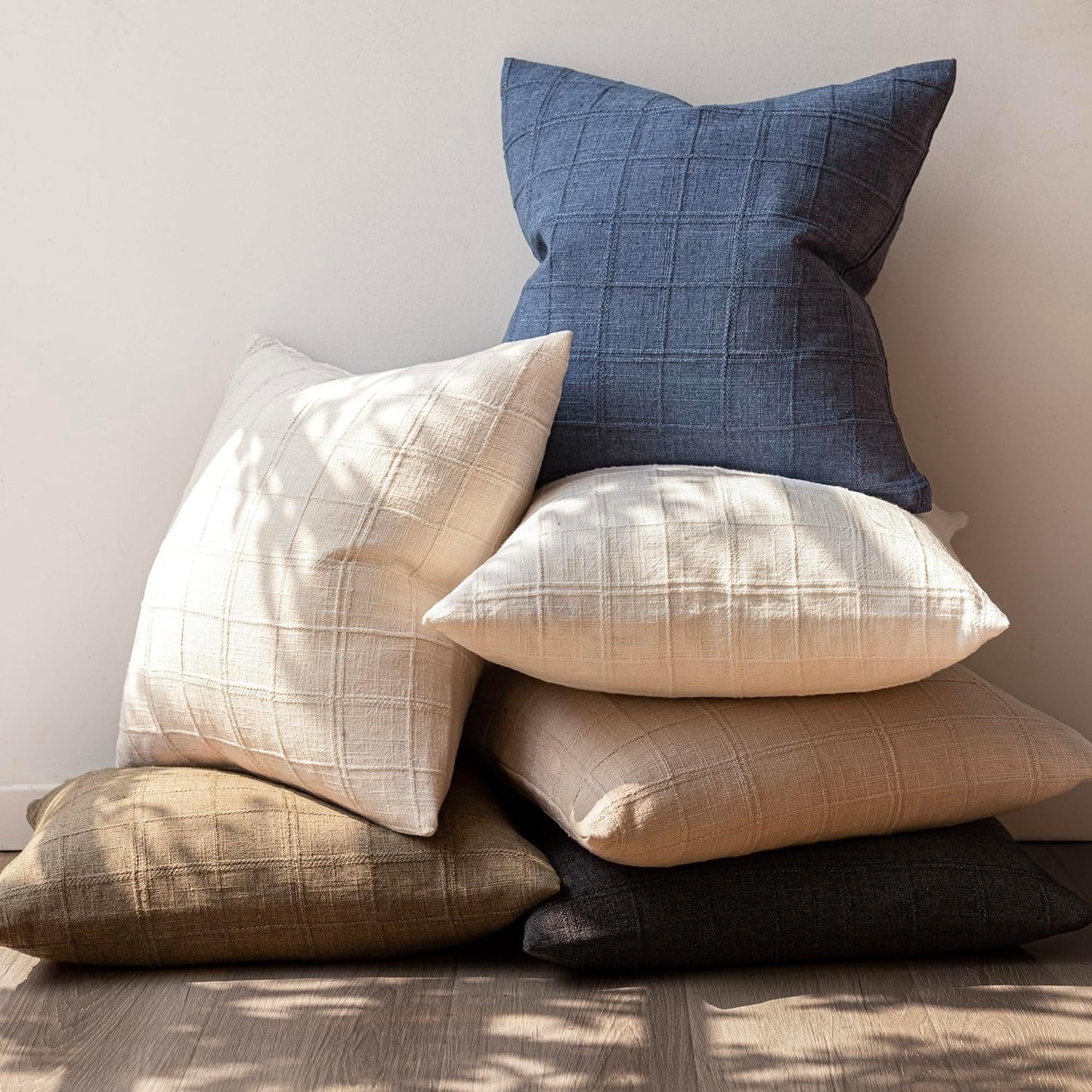 Foindtower Set of 2 Decorative Linen Check Throw Pillow Covers Neutral Farmhouse Lumbar Cushion Covers Modern Boho Home Decor for Sofa Chair Couch Bedroom Living Room Outdoor,12×20 Inch,Charcoal