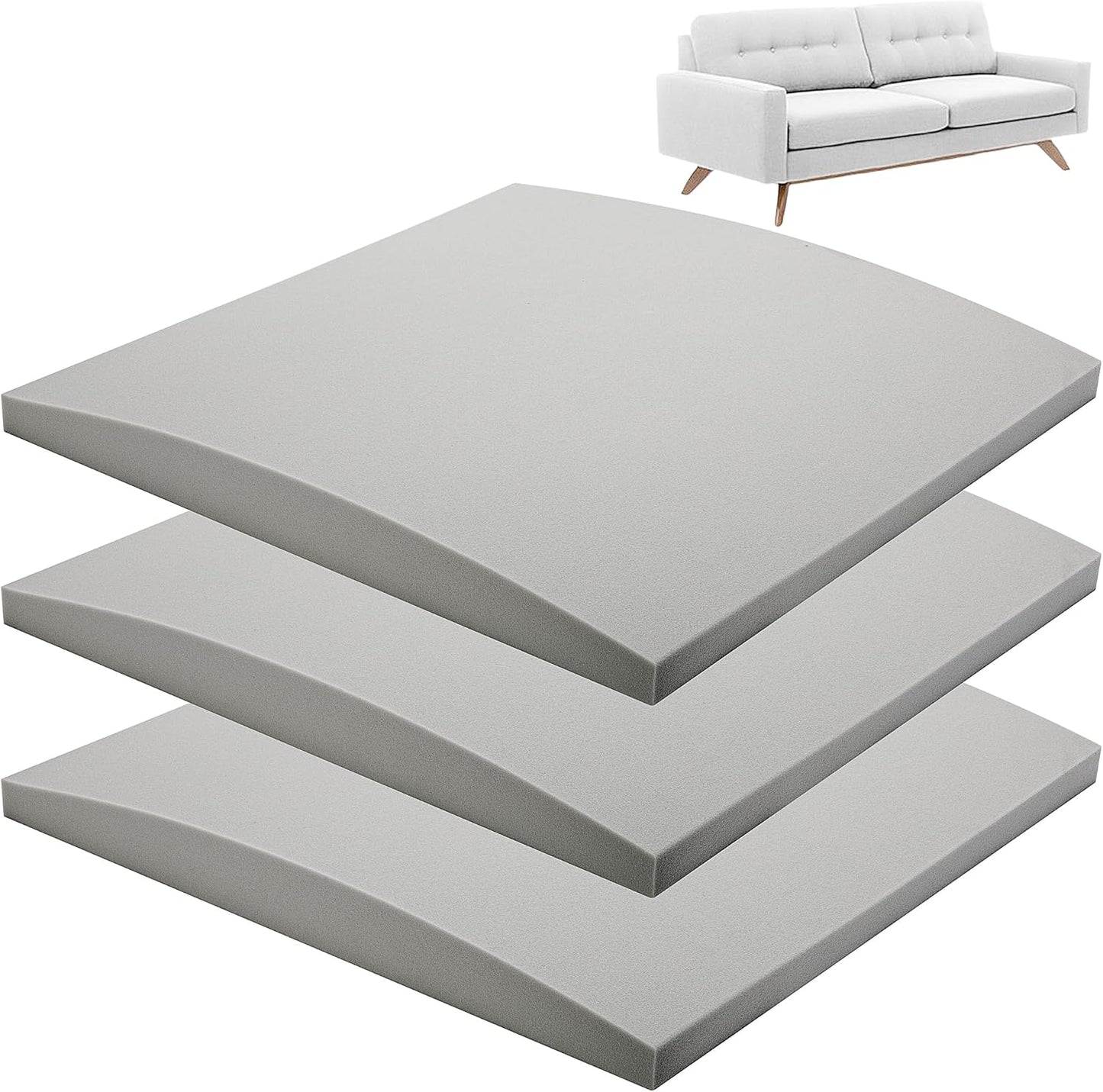 moonoom 22"x22" Couch Cushion Support, Grey Sofa Cushion Sagging Repair, Curved High Density Foam Replacement for Furniture Sagging Seat Sectional Loveseat Chair (3 Pcs)