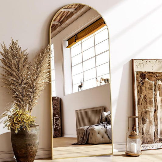 24x68 Arched Full Length Mirror Floor Mirrors with Aluminum Alloy Frame Free-Standing Wall Mounted Floor Mirrors or Large Dressing Mirror, Gold Mirror Full Length