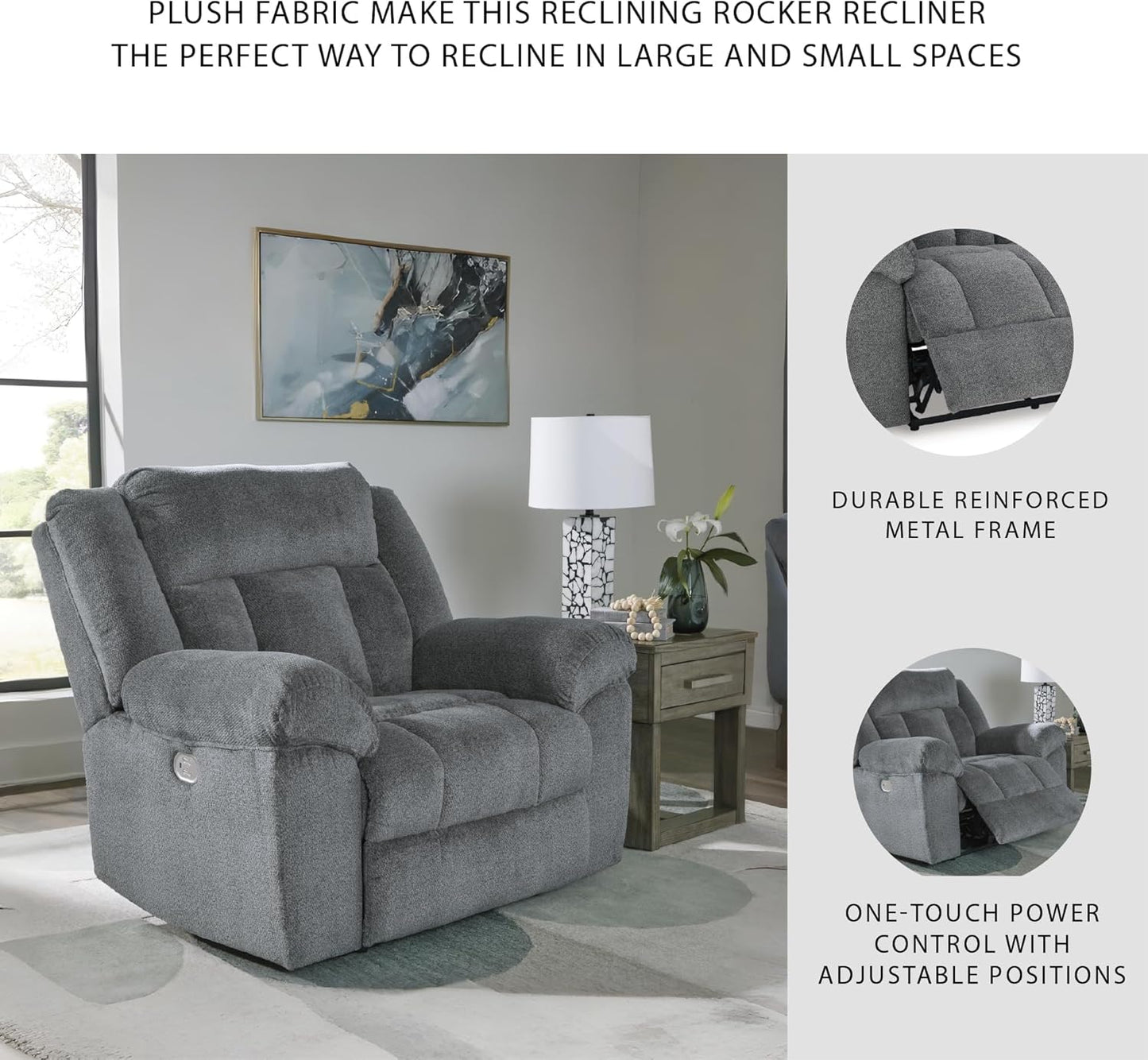 Signature Design by Ashley Tip-Off Casual Wall Hugger Power Recliner with Adjustable Headrest and USB Ports, Gray