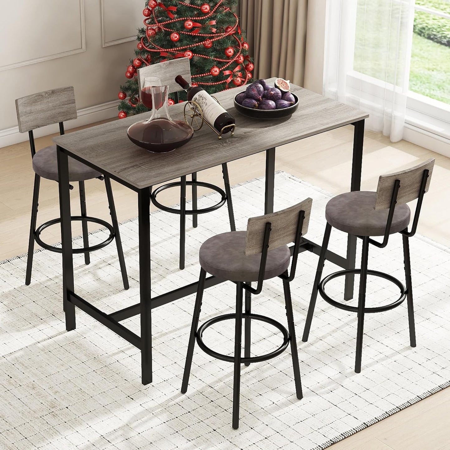 Tatub Bar Table and Stools Set of 4, 5 Piece Counter Height High Breakfast Table Chairs Set of 4 for Dining Room, Gray