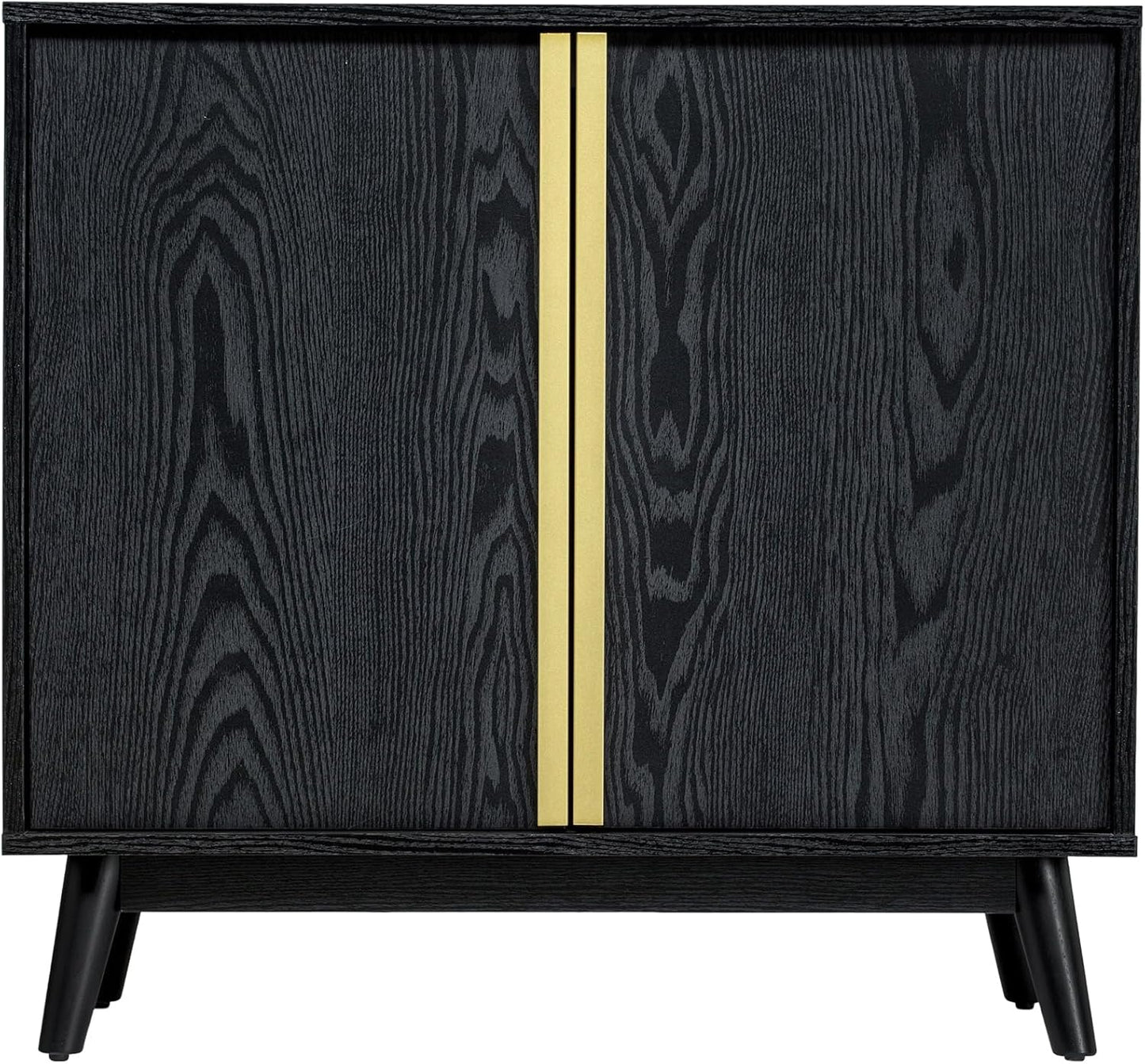 Sango Cortland 2-Door Accent Cabinet, Sleek Black Storage Cabinet with Brass Handles, Adjustable Shelf, Minimalist Mid-Century Modern Design, Stylish & Functional Furniture for Living or Dining Room