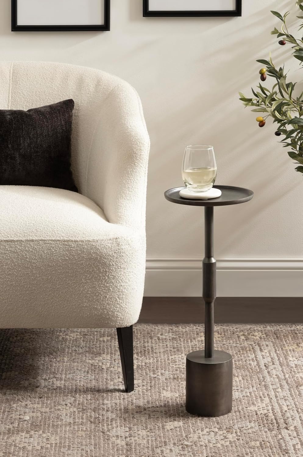 Kate and Laurel Truxton Modern Round Metal Drink Table, 9 x 9 x 22, Graphite, Industrial Cast Aluminum Pedestal Table for Use as Indoor Plant Stand or Living Room Decor