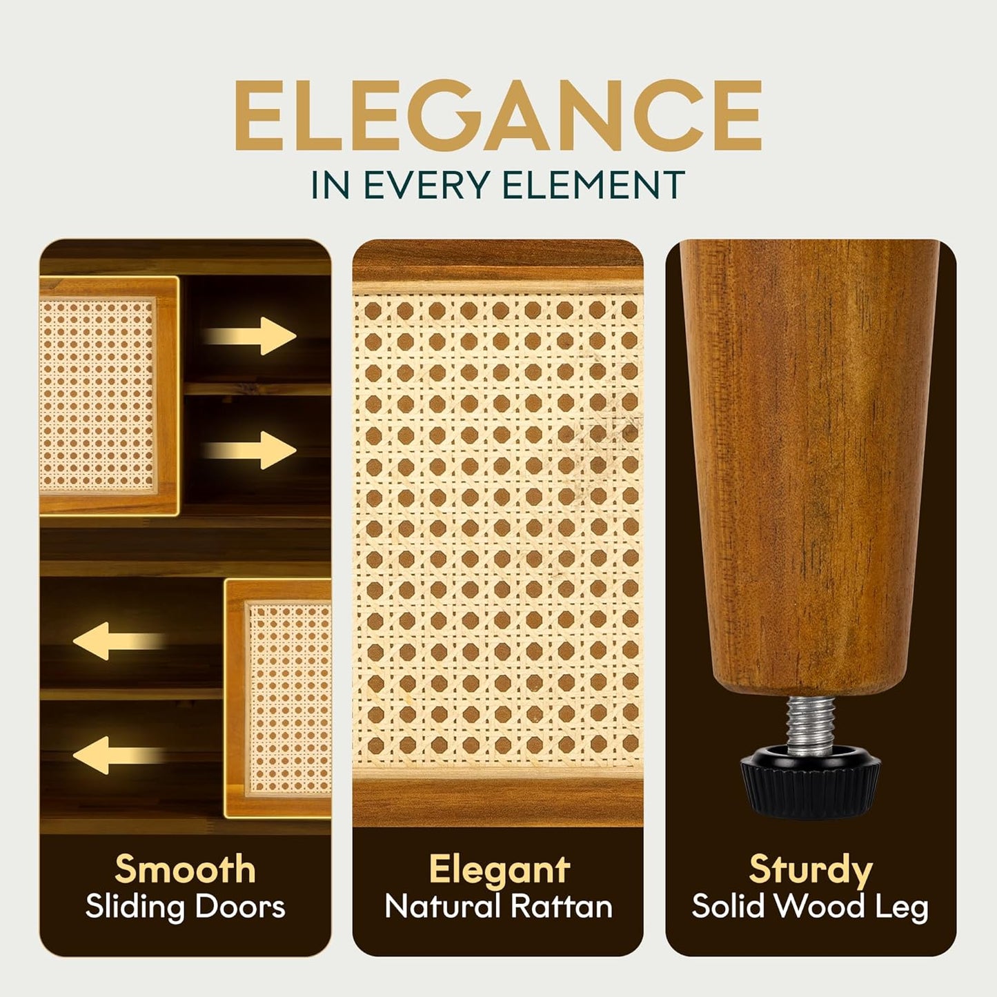 Bme Oliver TV Stand for TVs up to 55", Mid-Century Solid Wood TV Console with Natural Rattan Door, Media TV Console, Entertainment Center with Storage, Fluted Media Cabinet for Living Room, Caramel