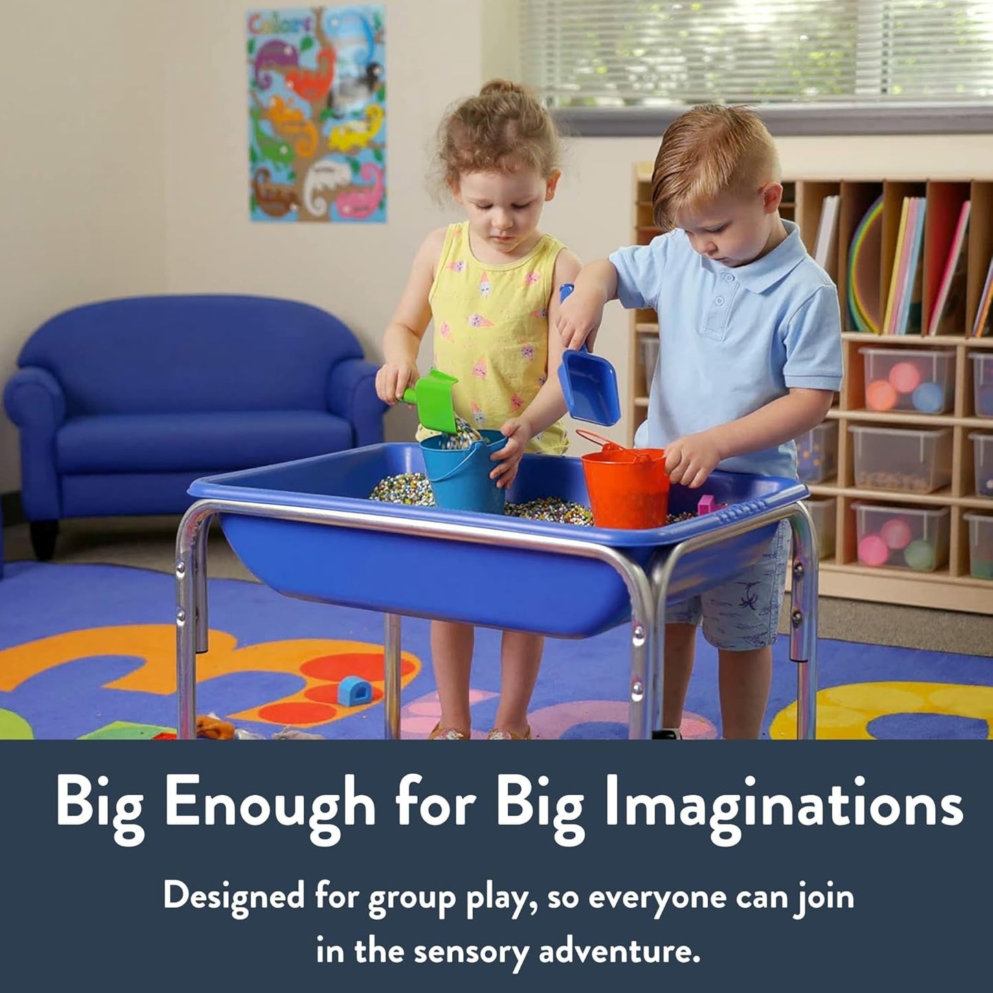 Children's Factory 18" Small Sensory Table, Sandbox with Lid, Water Table for Kids, Blue