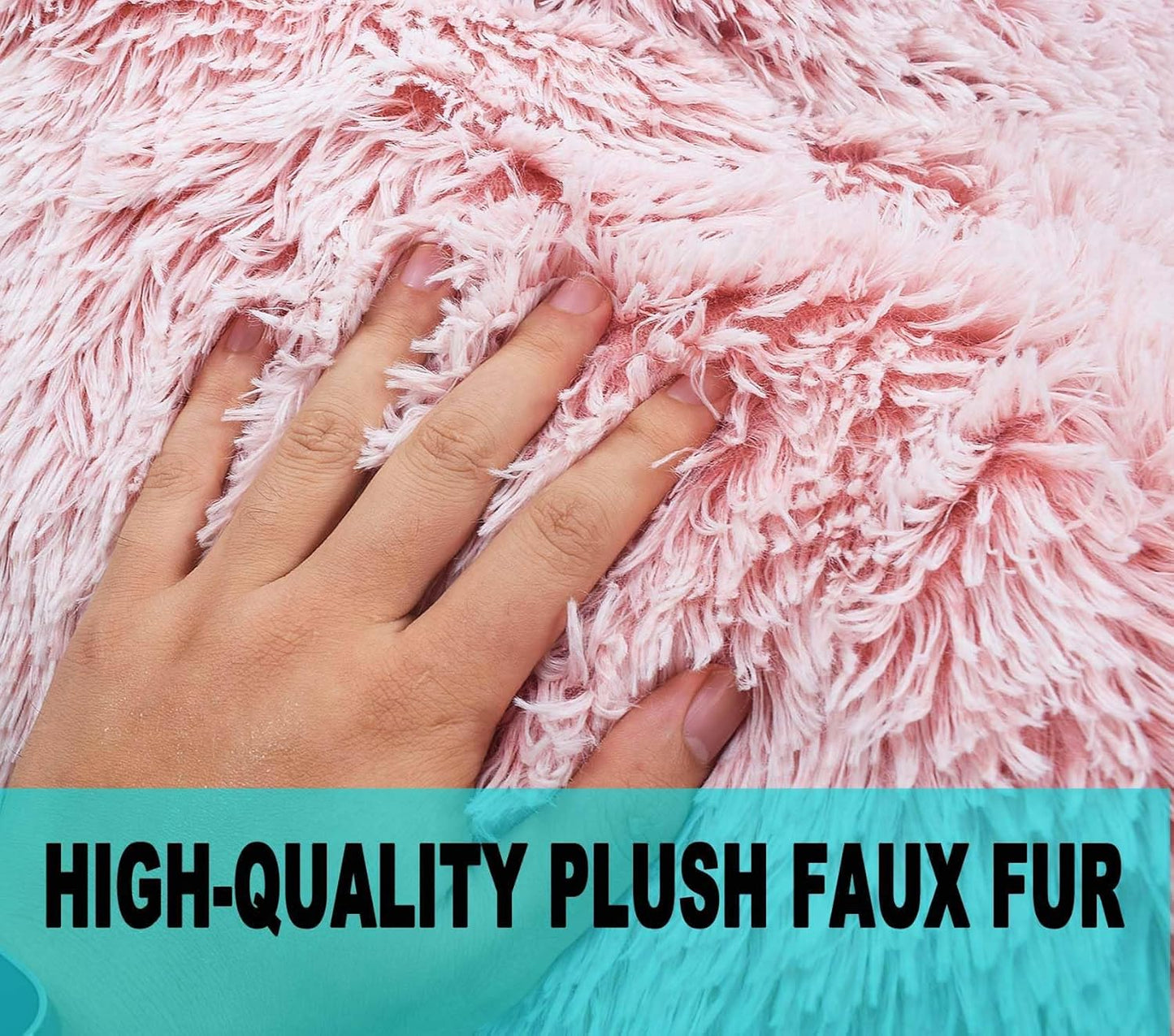 Fluffy Bean Bag Chair, 3FT Round Memory Foam Filled Bean Bag for Teens & Kids, Ultra Soft Faux Fur Fabric Bean Bag Chairs for Playroom, Living Room, Bedroom,Pink